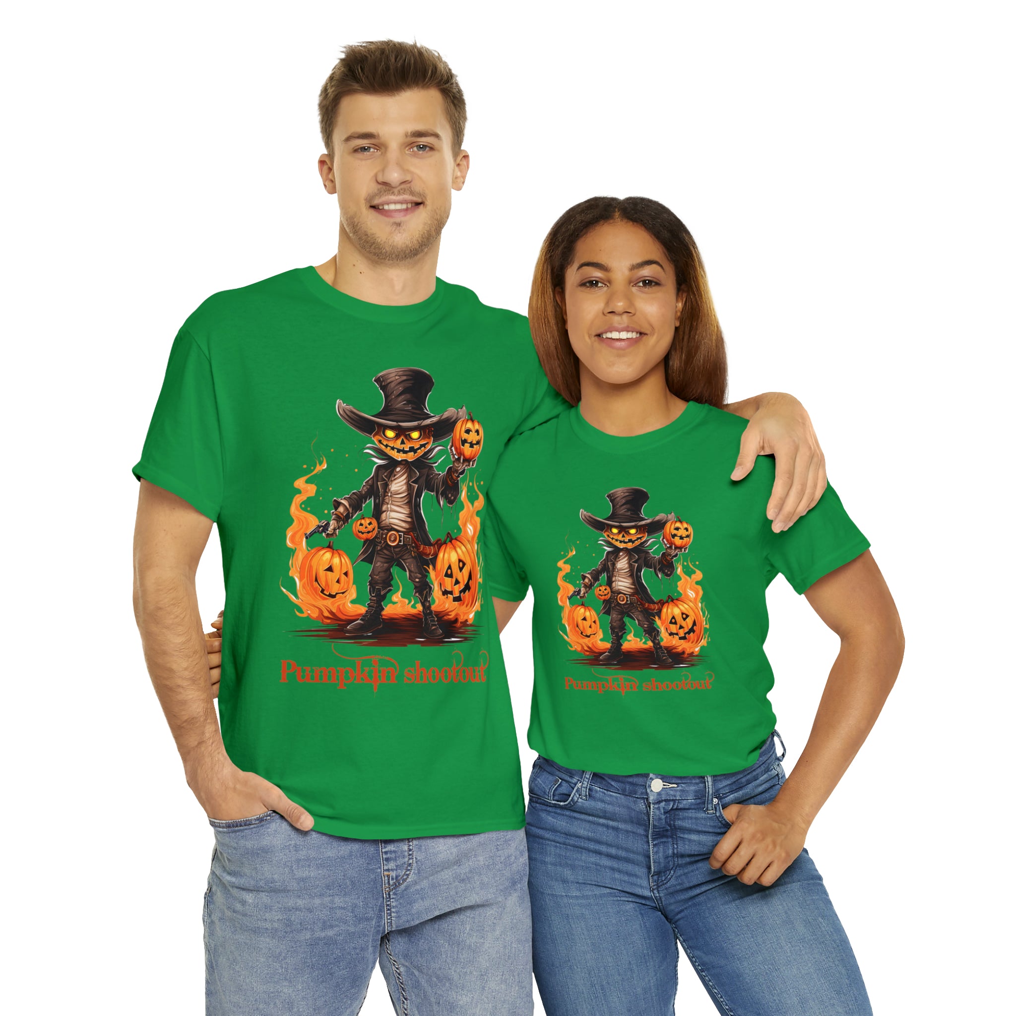 Halloween t shirt pumpkin western style shootout funny fall fun scary stocking stuffer for whole family  cotton tee