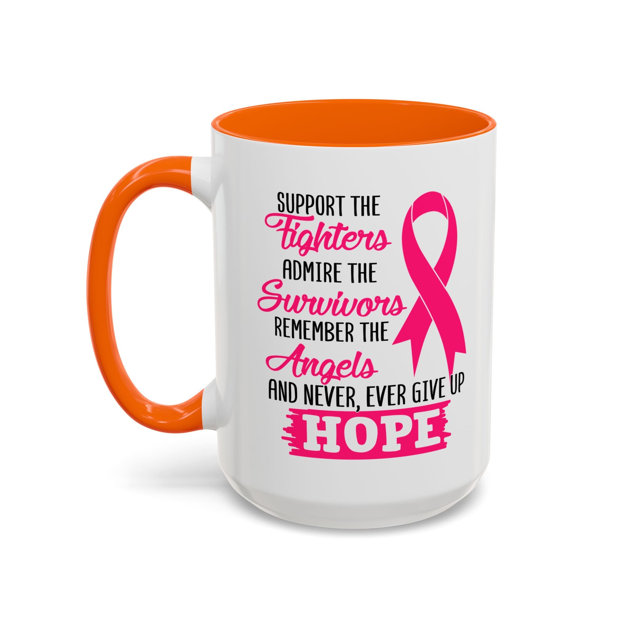 Inspirational Pink Ribbon Coffee Mug: Support Fighters, Admire Survivors, Celebrate Hope, Gift for Cancer Awareness, Motivational Mug