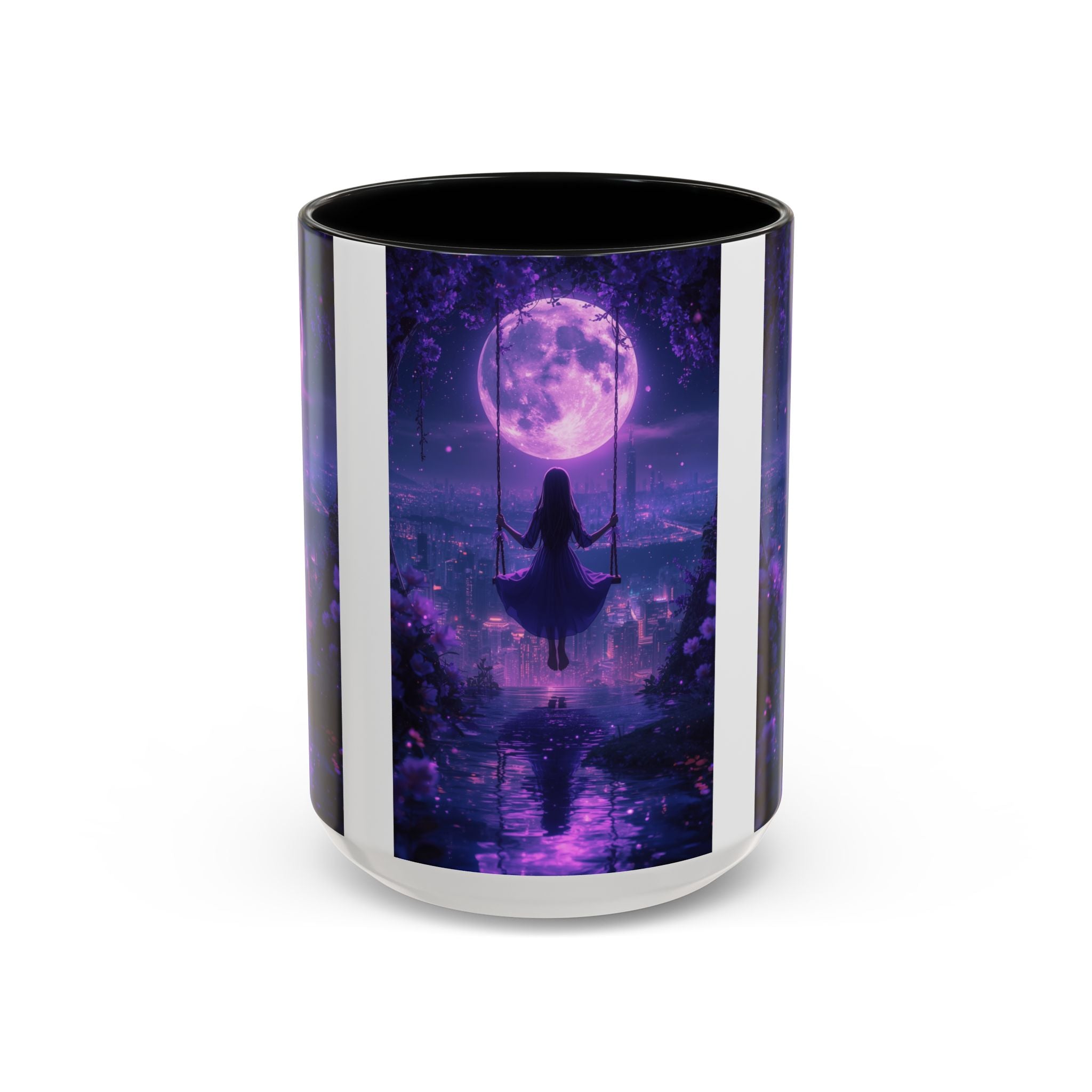 anime Dreamy Moonlit Swing Accent Coffee Mug, Artistic Mug, Celestial Coffee Cup, Fantasy Beverage Holder, Gift for Dreamers
