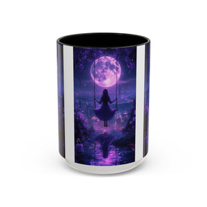 anime Dreamy Moonlit Swing Accent Coffee Mug, Artistic Mug, Celestial Coffee Cup, Fantasy Beverage Holder, Gift for Dreamers