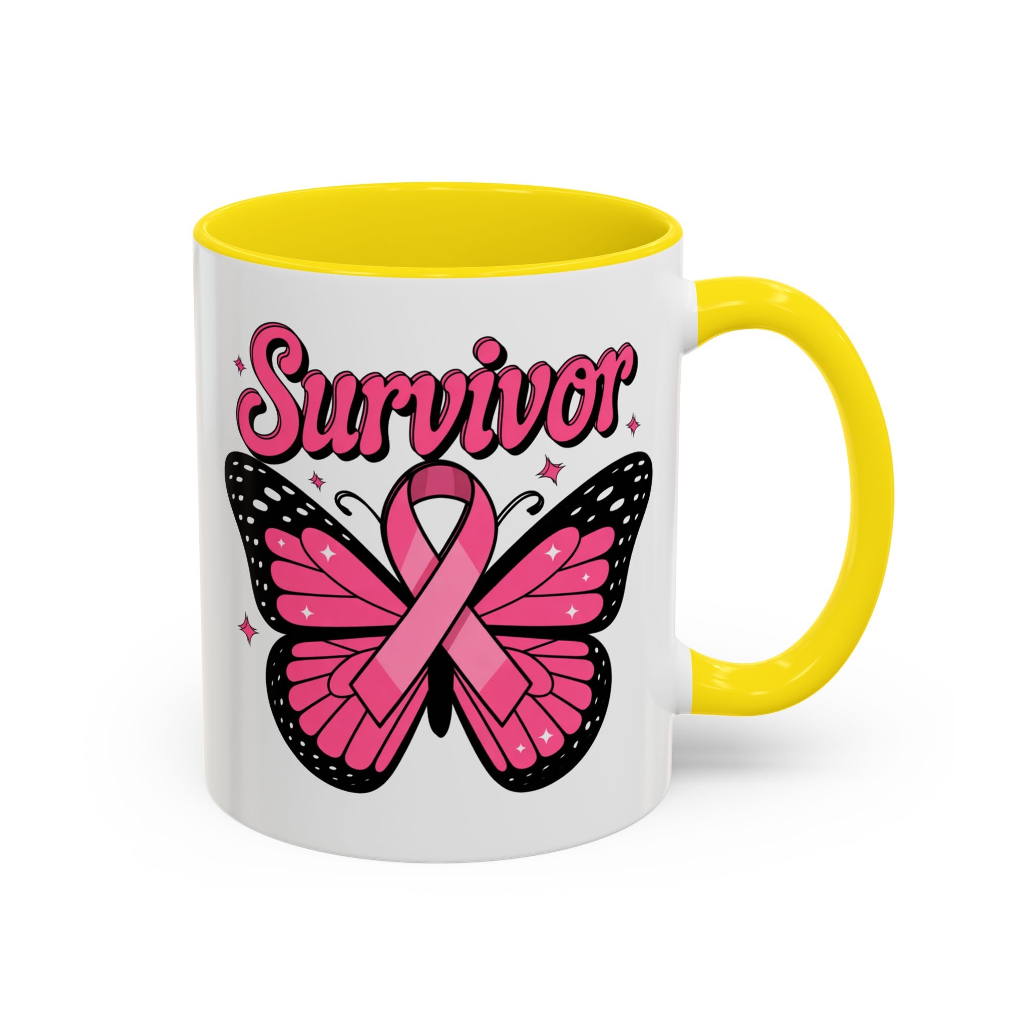 Survivor Butterfly Coffee Mug, Inspirational Gift, Pink Ribbon Mug, Breast Cancer Awareness, Empowerment Cup, Motivational Drinkware