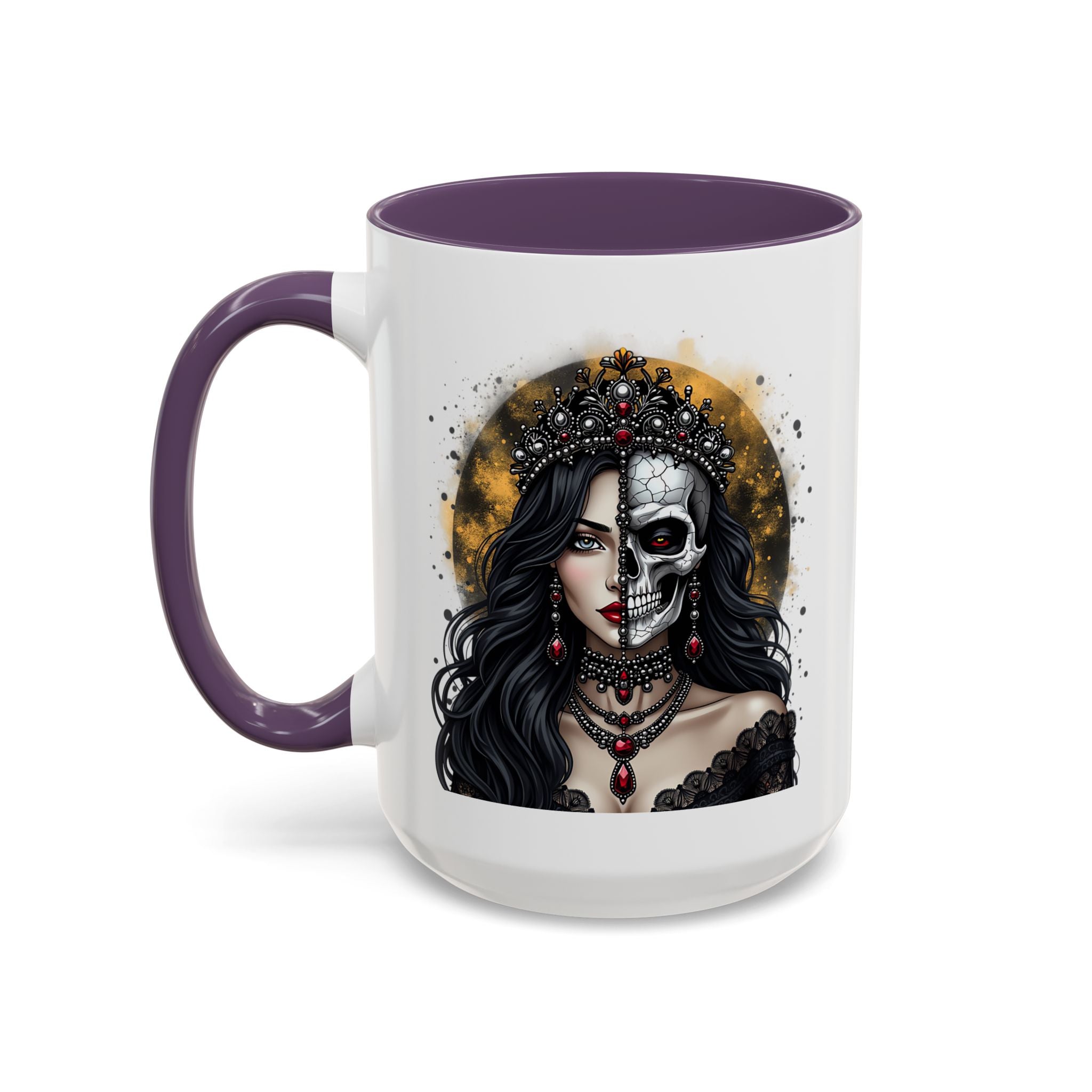 Gothic Art Accent Mug - Artistic Skull & Lady Design, Unique Coffee Cup for Halloween, Gift for Her, Decorative Kitchenware, Dark Aesthetic