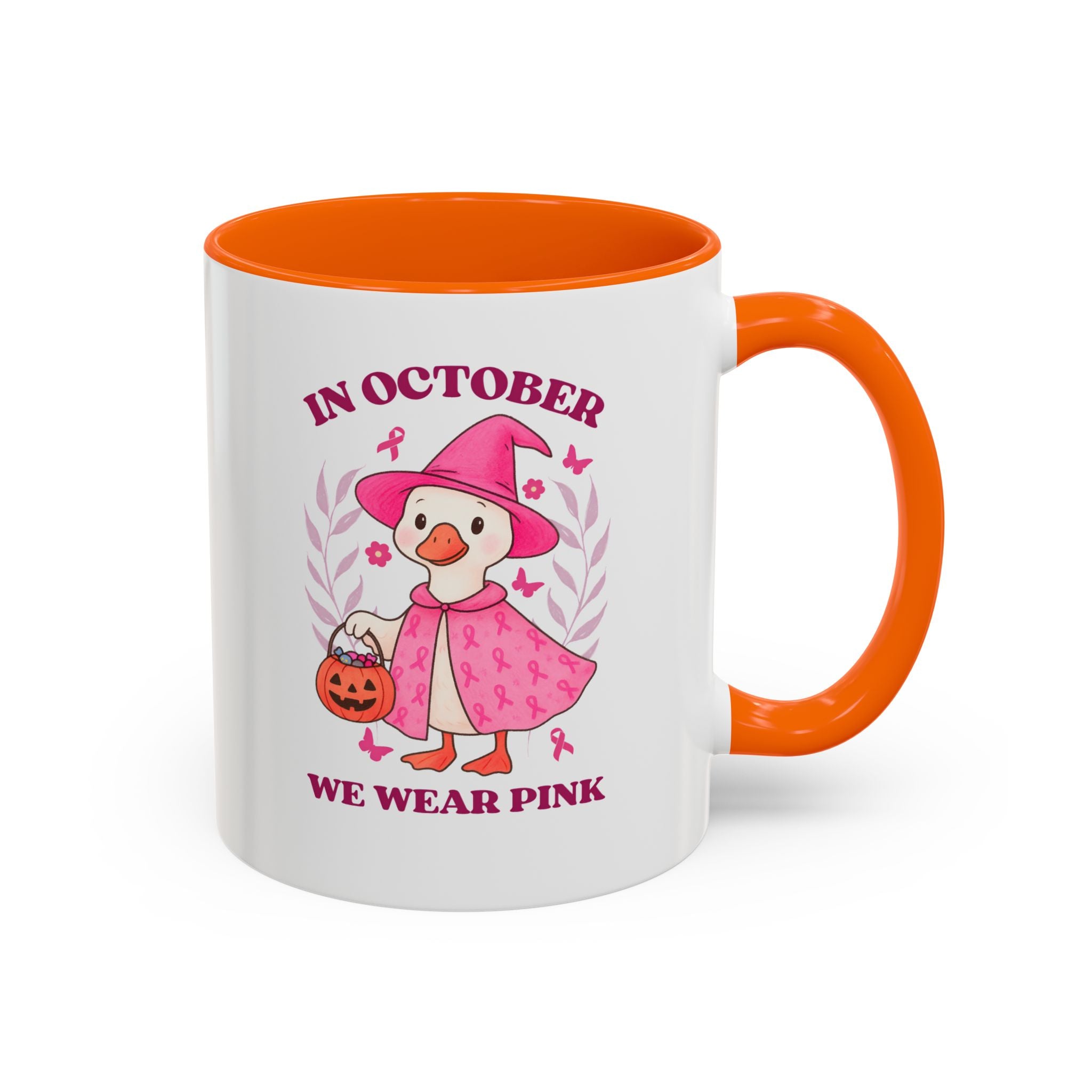 Halloween Breast Cancer Awareness Coffee Mug | October 2023 Gift, Pink Ribbon Mug, Spooky Coffee Cup, Cute Duck Mug, Fall Decor