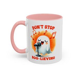 Ghost Coffee Mug, Perfect for Halloween, Fun Gift for Kids & Adults, Don't Stop Boo-lieving Mug, Caffeinated Spirits