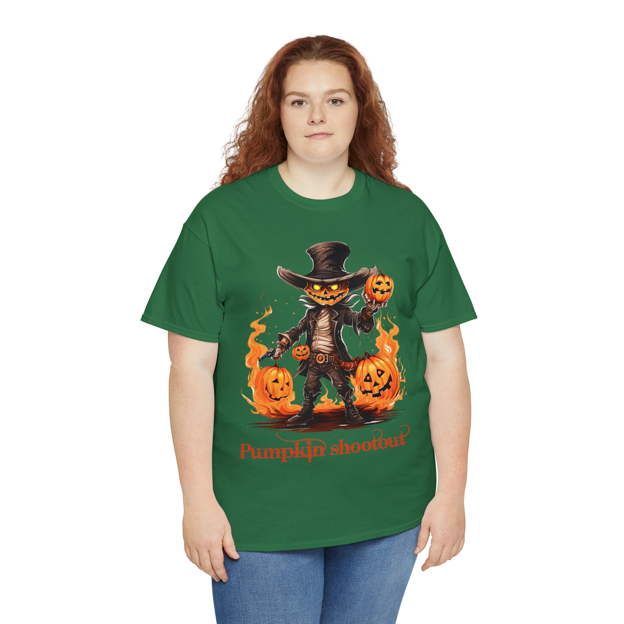 Halloween t shirt pumpkin western style shootout funny fall fun scary stocking stuffer for whole family  cotton tee