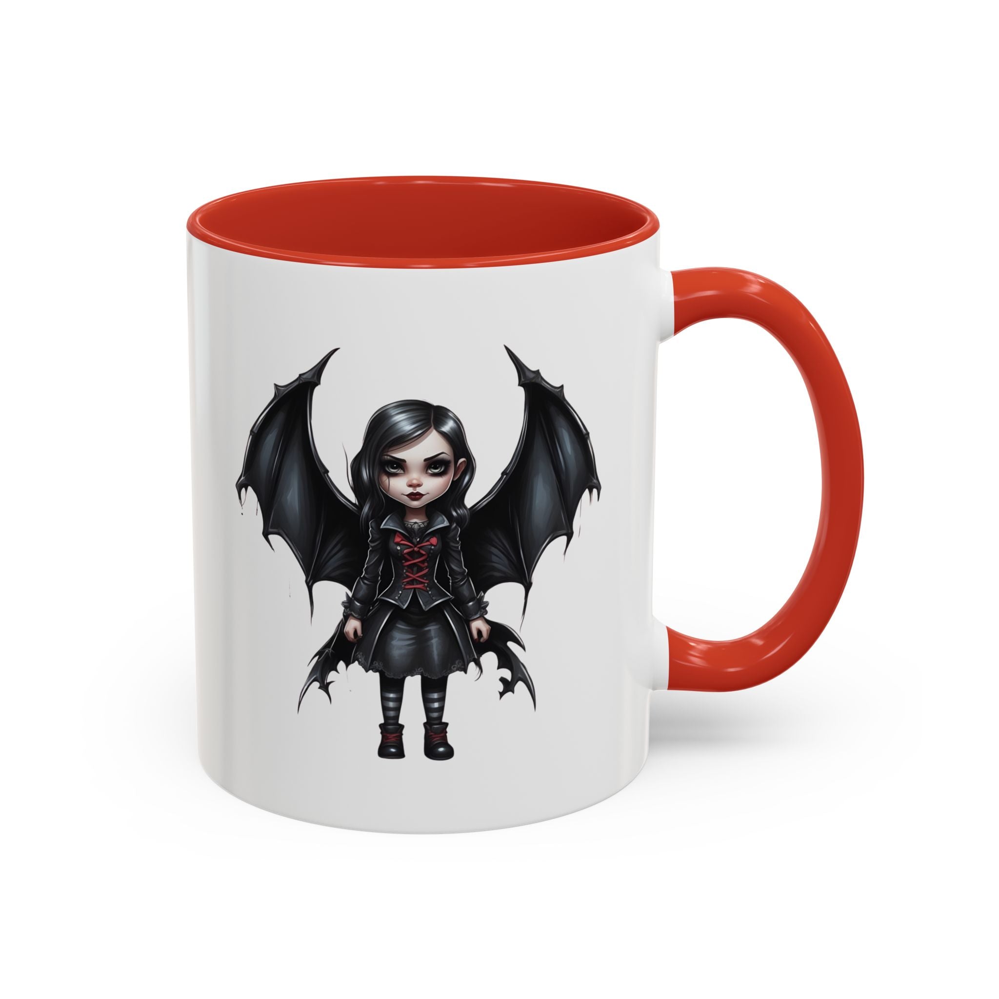 Gothic vampire girl with bat wings horror art Accent Coffee Mug (11, 15oz) vamp18