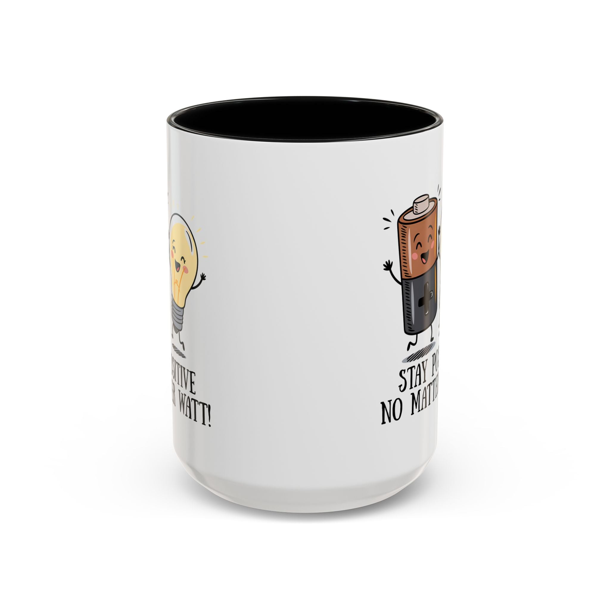 Stay Positive Accent Coffee Mug - 11oz & 15oz - Cute Light Bulb & Battery Design