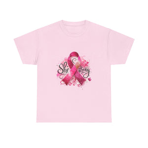 Breast Cancer Awareness Tee - She's Strong, Gift for Survivors, Supportive T-Shirt, Awareness Month, Inspirational Apparel