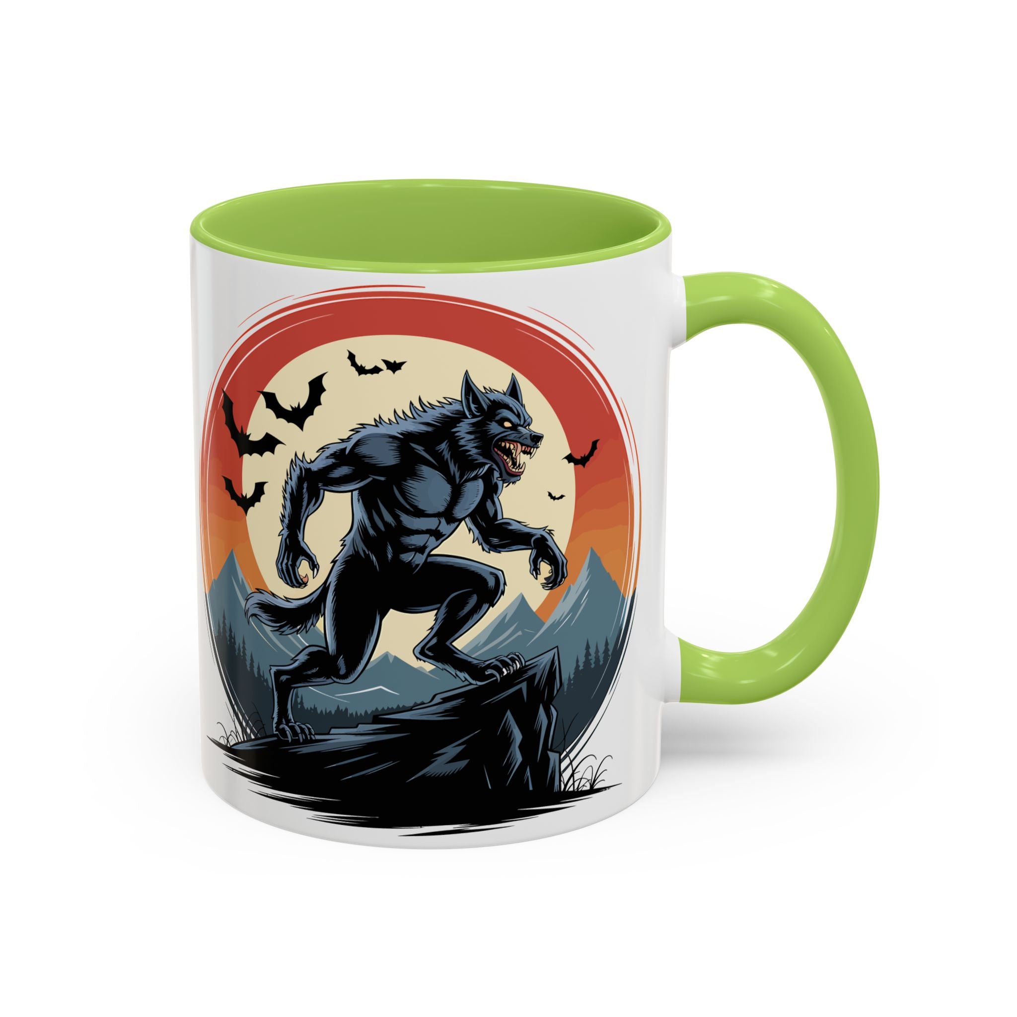 Werewolf Sunset Coffee Mug — Halloween Creature Ceramic Accent Mug (11/15oz) fantasy horror art
