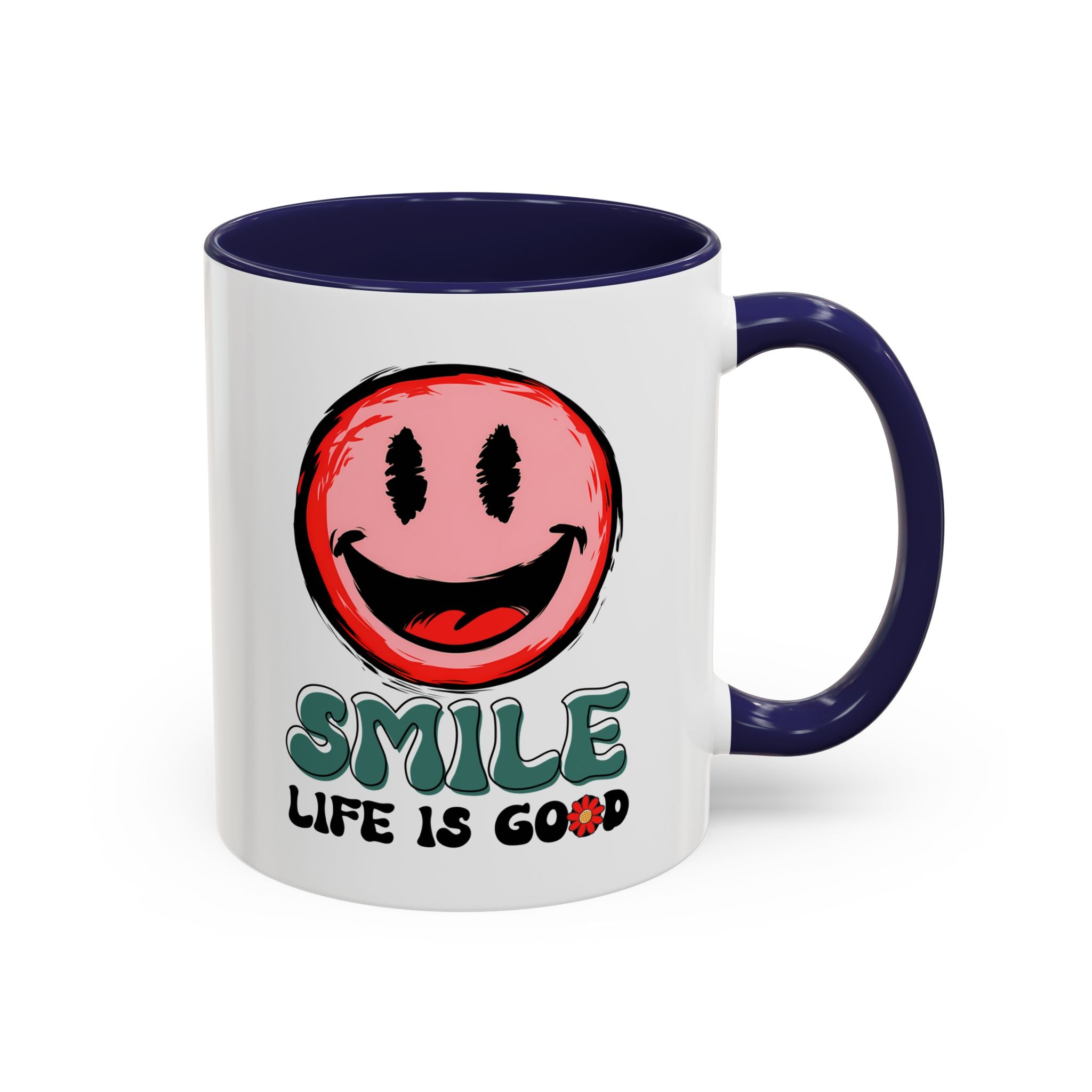 Smiley Face Accent Coffee Mug - "Smile, Life is Good" - 11oz & 15oz
