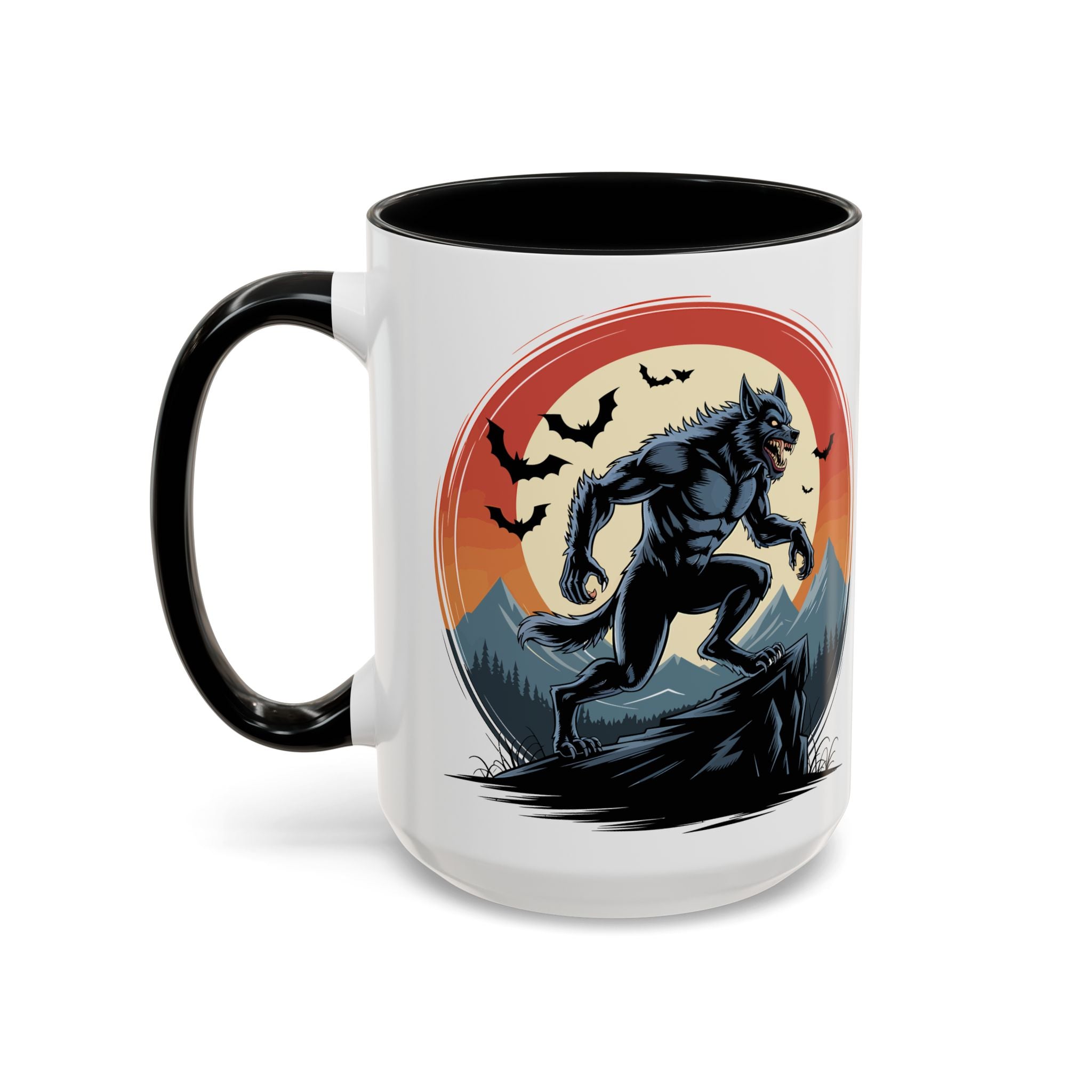Werewolf Sunset Coffee Mug — Halloween Creature Ceramic Accent Mug (11/15oz) fantasy horror art