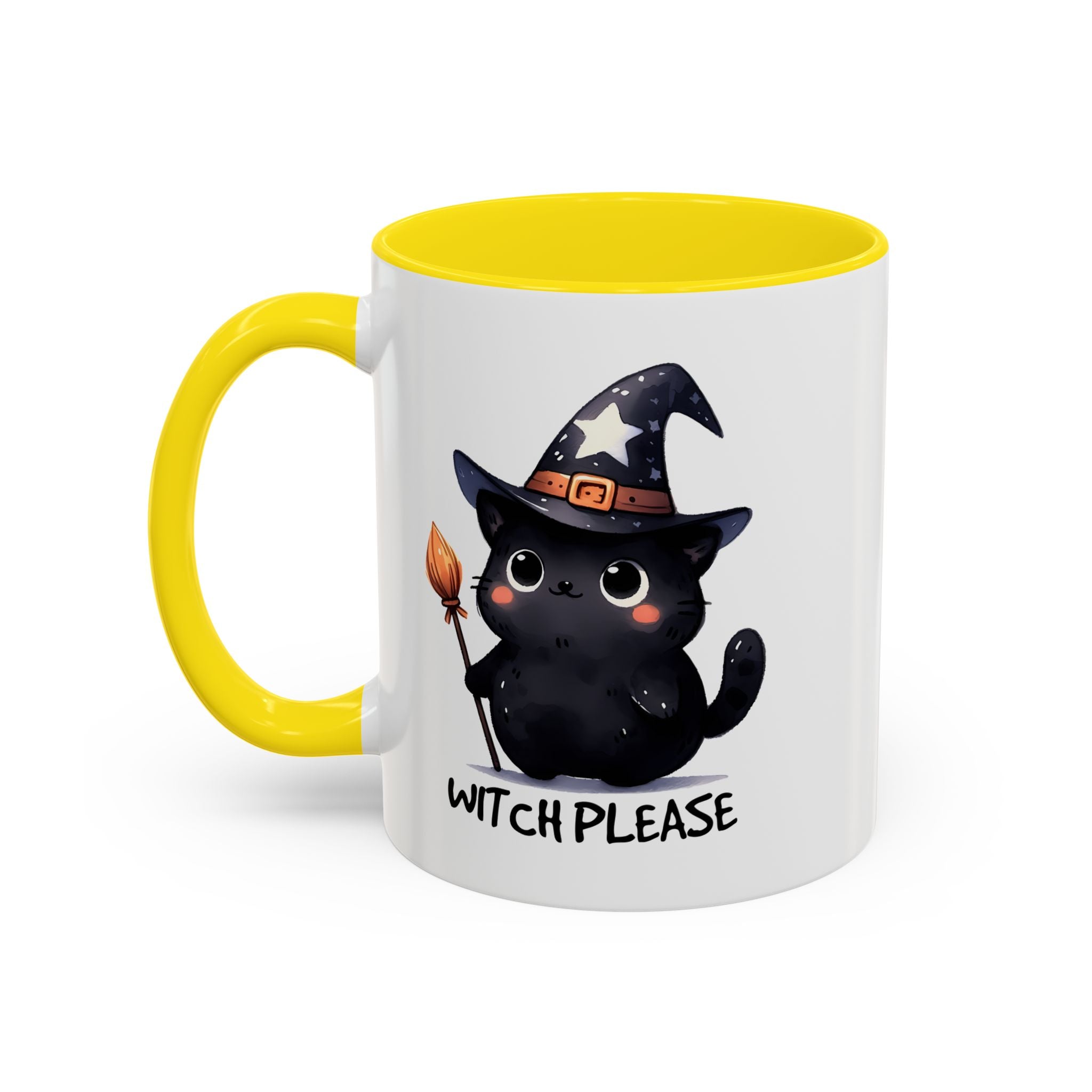 Cute Witch Cat Coffee Mug - Perfect for Halloween, Cat Lover Gift, Witch Please Design, Black Cat Mug, Cozy Drinkware