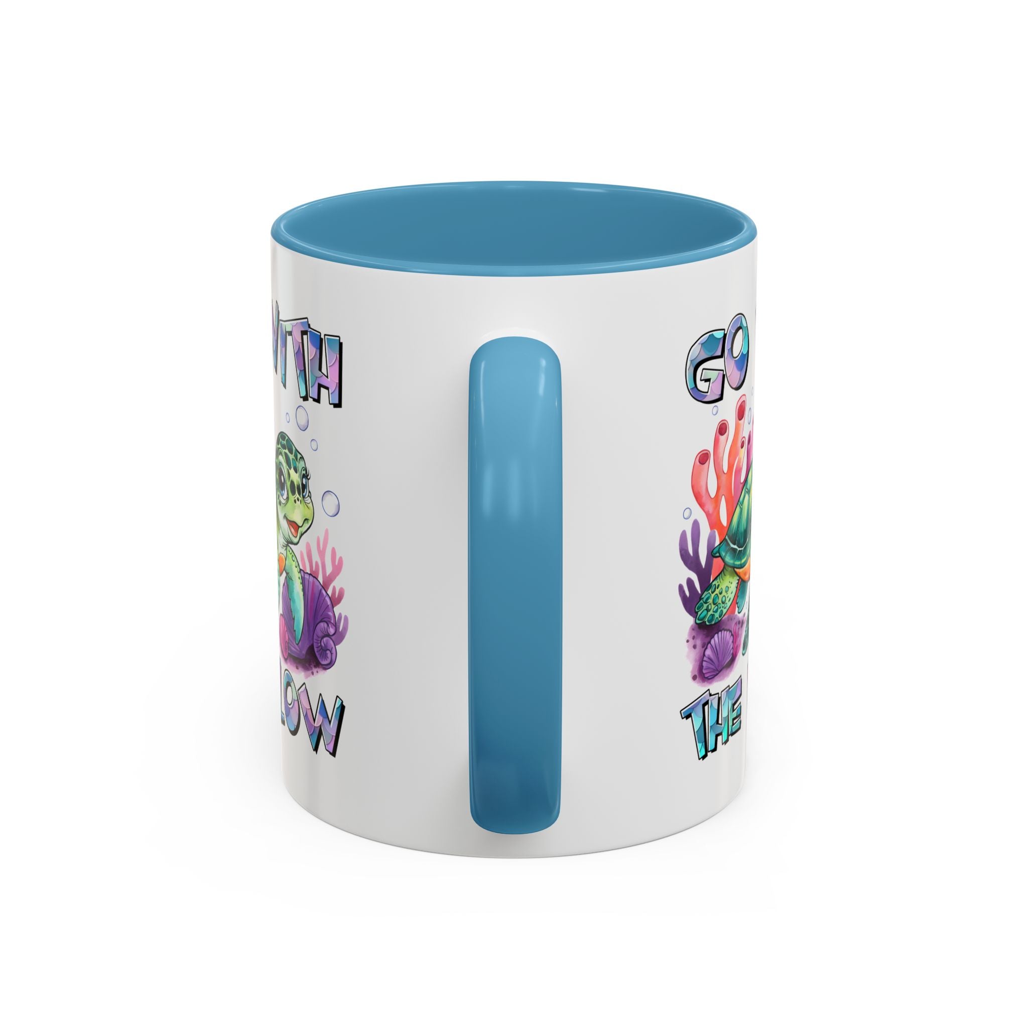 Ocean-Inspired Accent Coffee Mug - 'Go With The Flow' Design turtle