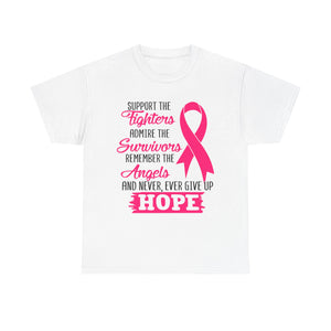 Hope Support Cotton Tee for Fighters and Survivors, Awareness T-Shirt, Breast Cancer Gift, Inspirational Apparel, Unisex Charity Shirt