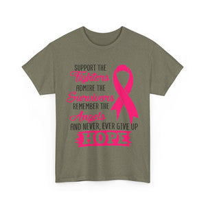 Hope Support Cotton Tee for Fighters and Survivors, Awareness T-Shirt, Breast Cancer Gift, Inspirational Apparel, Unisex Charity Shirt