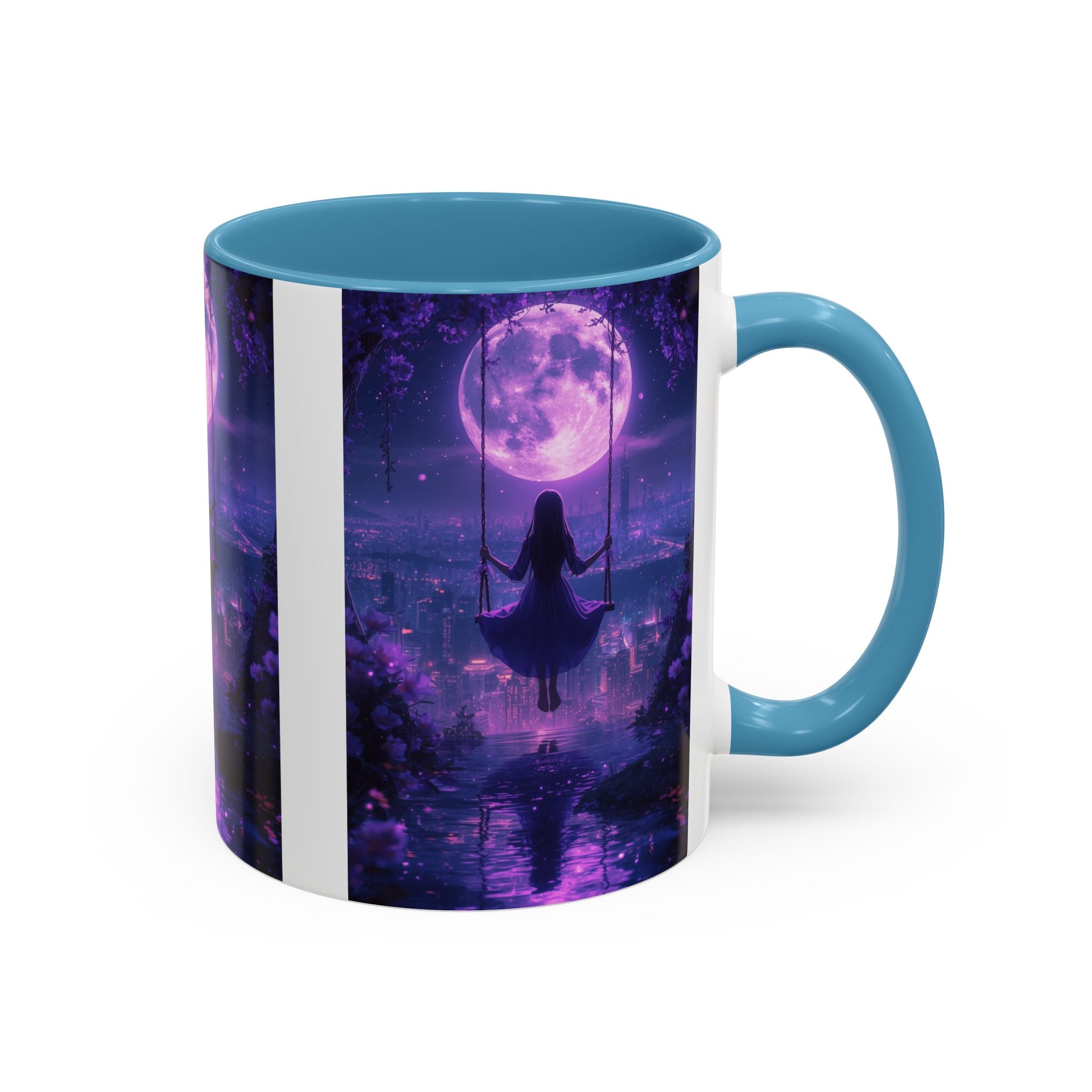 anime Dreamy Moonlit Swing Accent Coffee Mug, Artistic Mug, Celestial Coffee Cup, Fantasy Beverage Holder, Gift for Dreamers