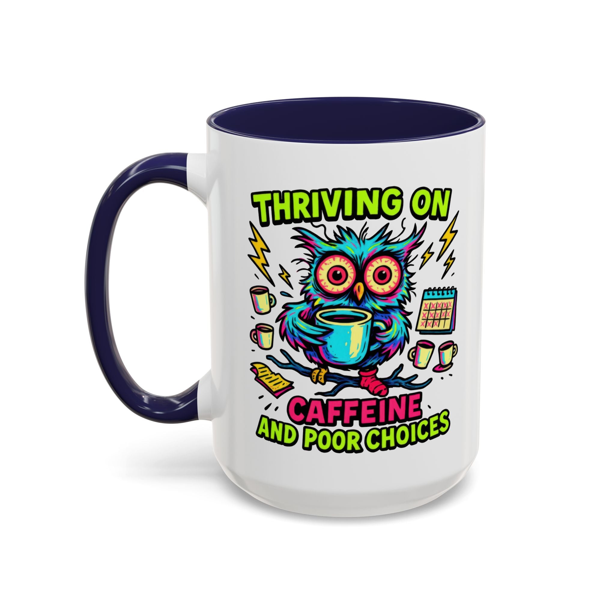 Thriving on Caffeine Mug | Funny Owl Coffee Cup | Gift for Coffee Lovers | Cute Kitchen Decor | Birthday, Holiday Gift