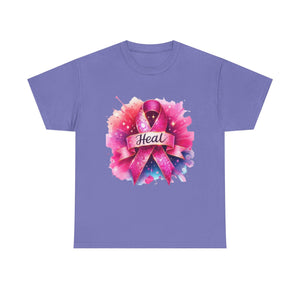 Breast Cancer Awareness Tee, Heal Ribbon Shirt, Supportive Gift, Unisex Cotton T-Shirt, Inspirational Apparel, Pink Ribbon Top