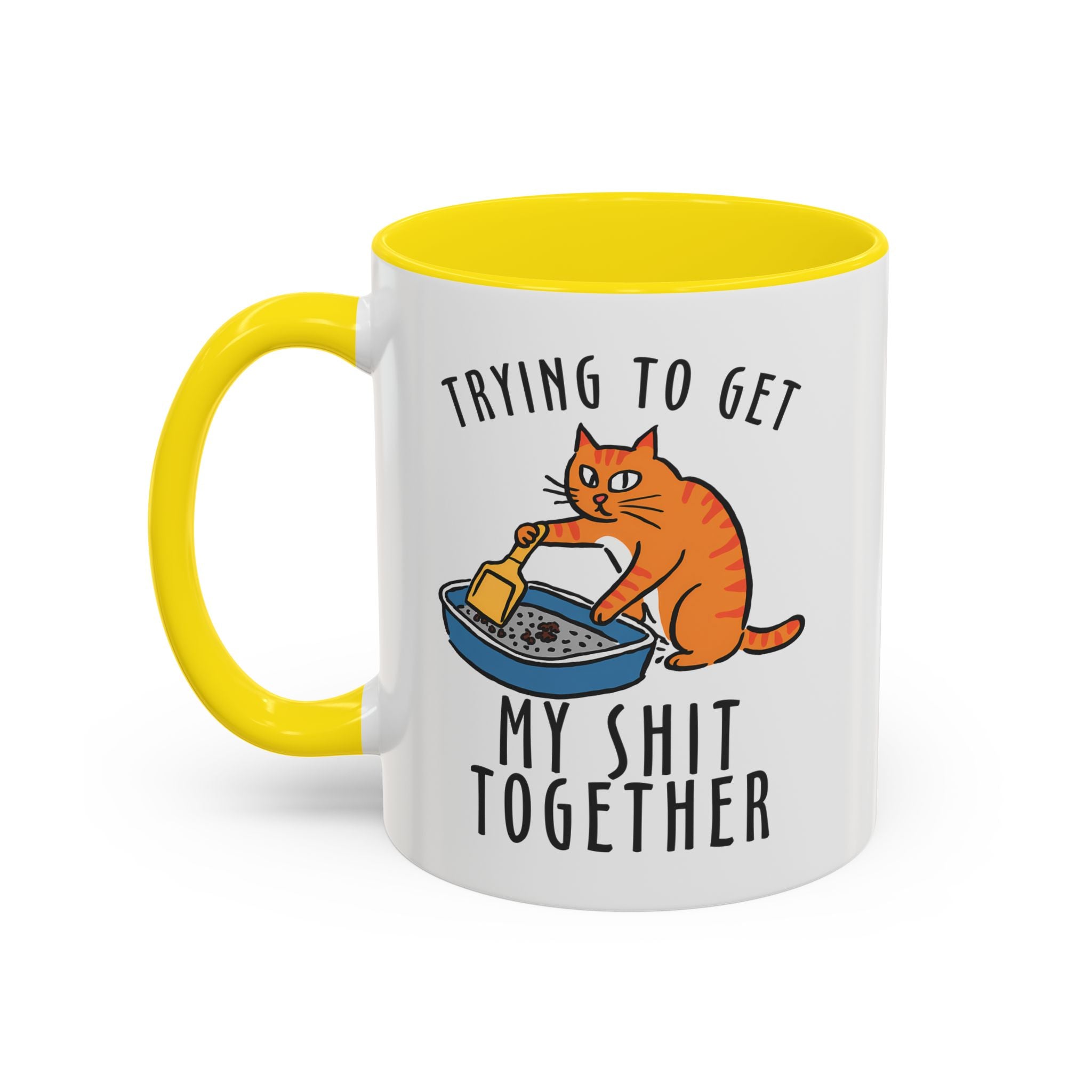 Funny Cat-Themed Coffee Mug - "Trying to Get My Shit Together" adult humor