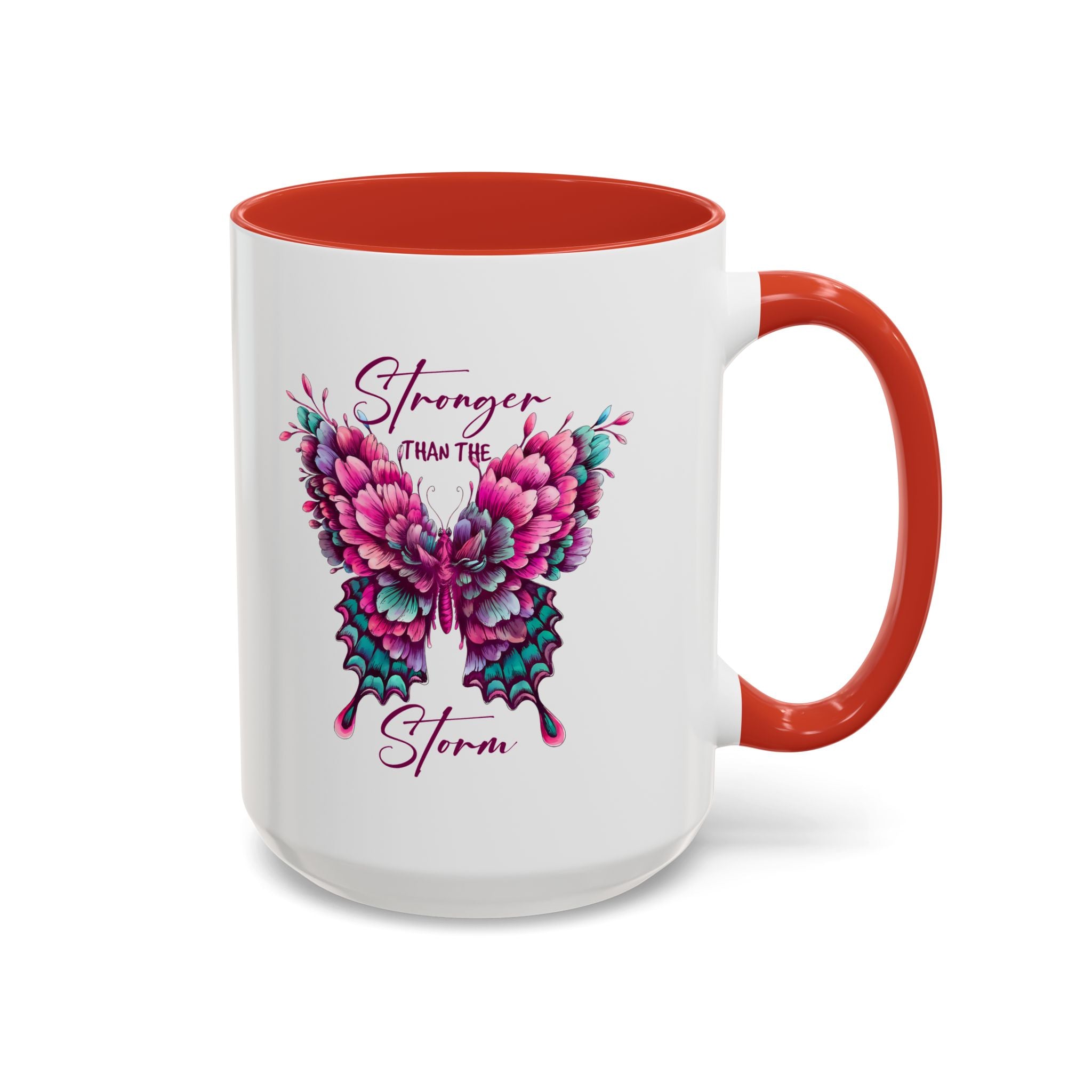 Stronger Than The Storm Accent Coffee Mug - Inspirational Butterfly Design