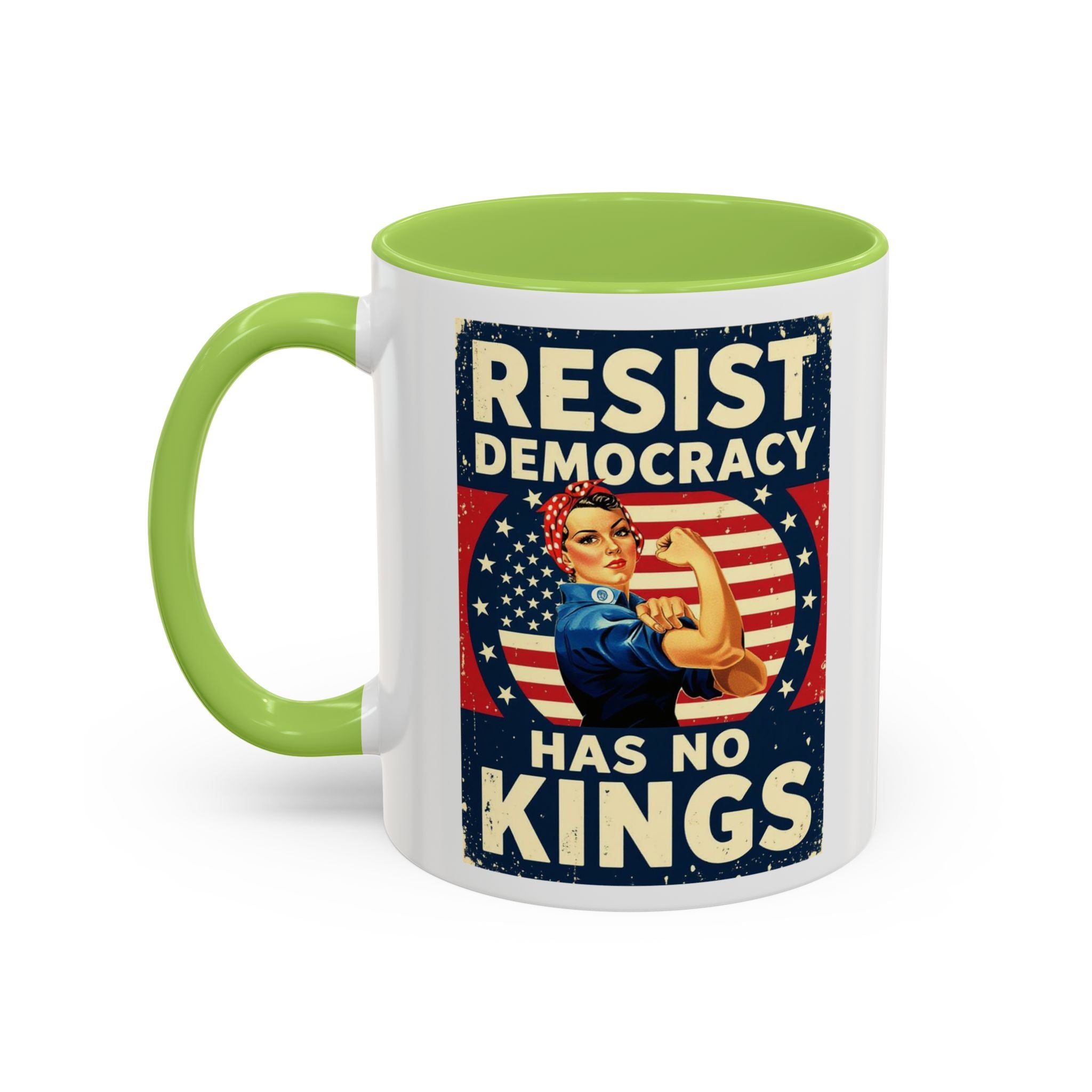 Resist Democracy has no kings  Accent Coffee Mug - Empowering Political Statement