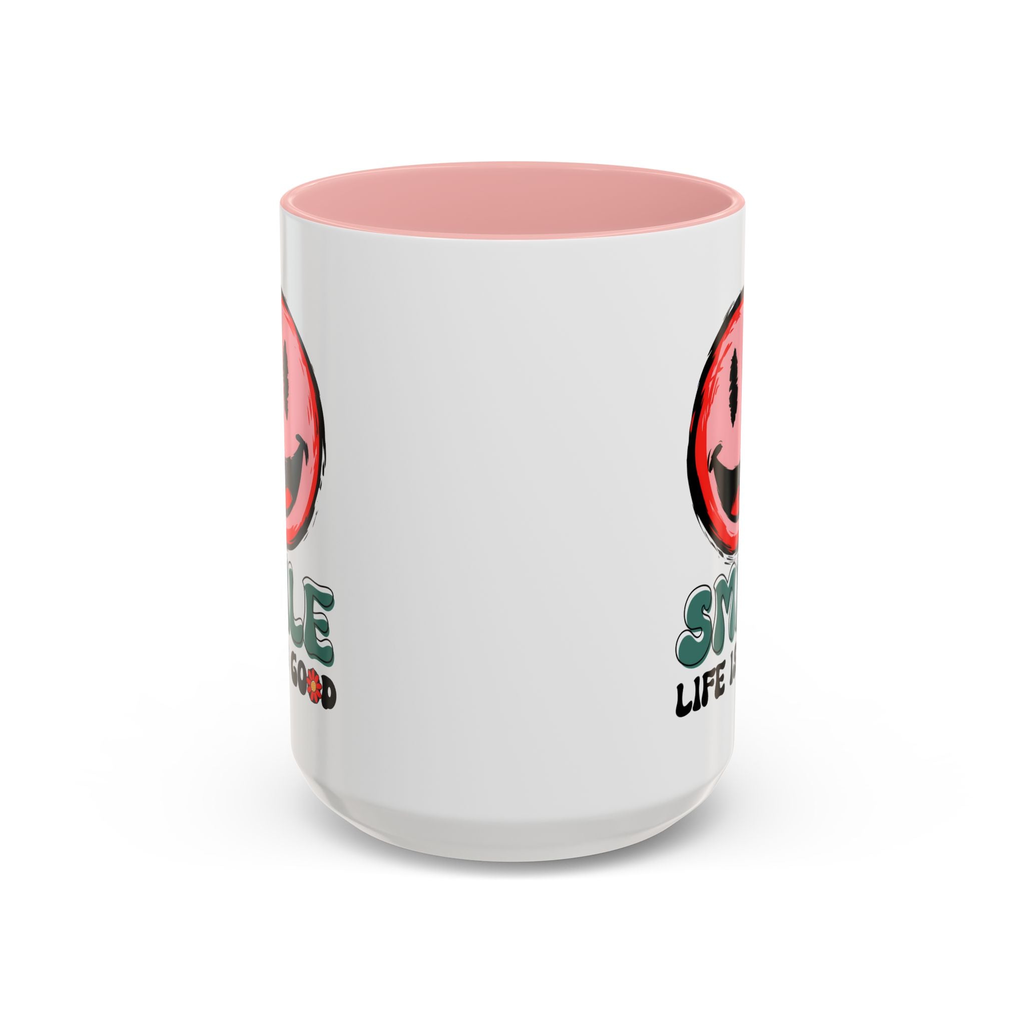 Smiley Face Accent Coffee Mug - "Smile, Life is Good" - 11oz & 15oz