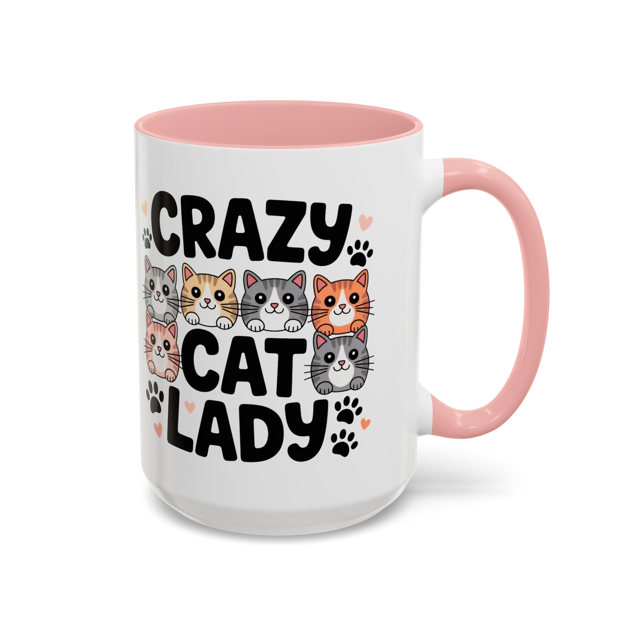 Crazy Cat Lady Accent Coffee Mug — Cute Cat Faces Paw Print 11/15oz