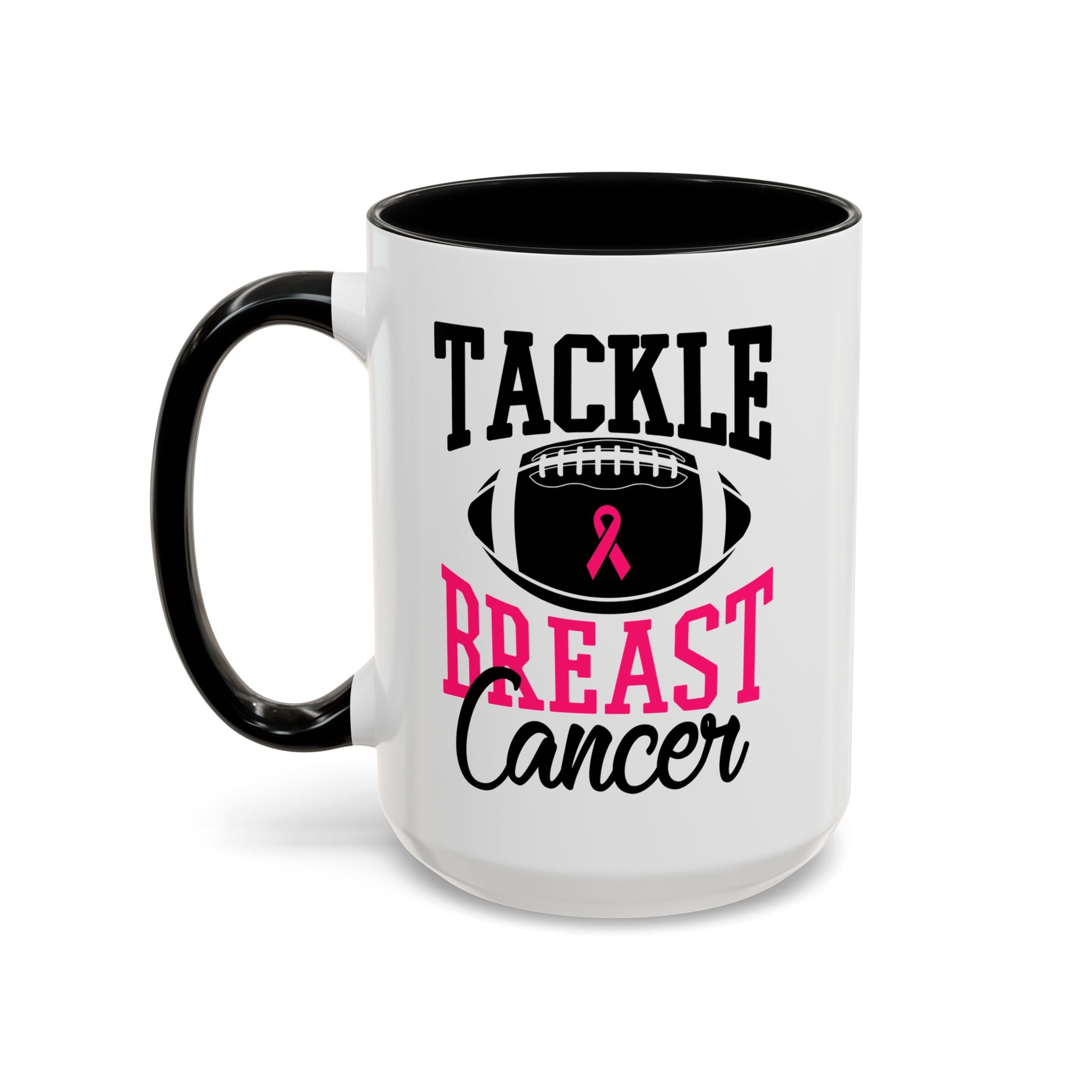 Tackle Breast Cancer Coffee Mug, Supportive Gift for Football Fans, Awareness Mug, Cheer Team Spirit, Fundraiser Drinkware