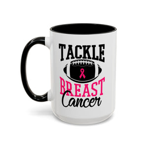 Tackle Breast Cancer Coffee Mug, Supportive Gift for Football Fans, Awareness Mug, Cheer Team Spirit, Fundraiser Drinkware