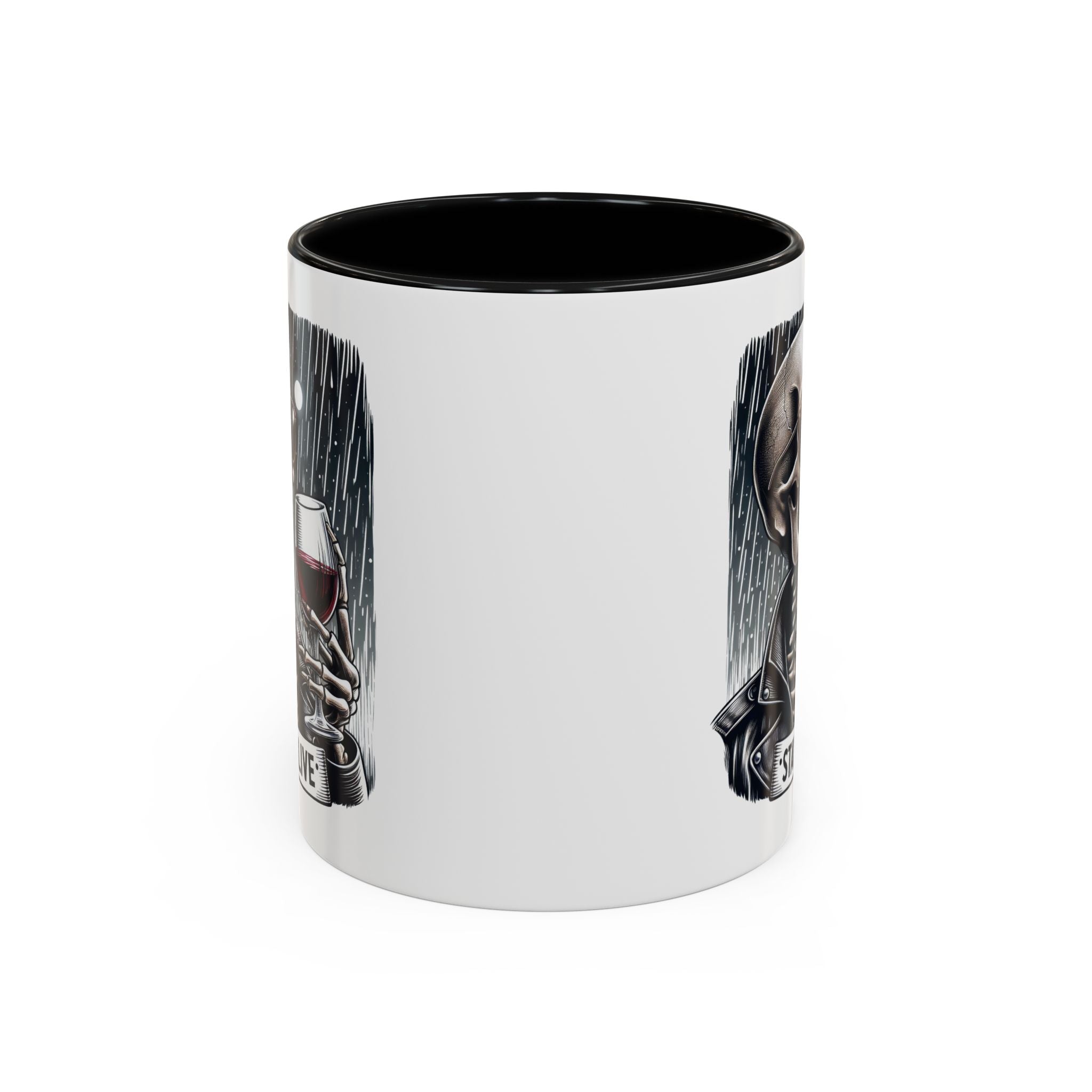 Stylish Skull Coffee Mug, Gothic Drinkware, Staying Alive Gift for Halloween, Funny Office Mug, Alternative Drinkware