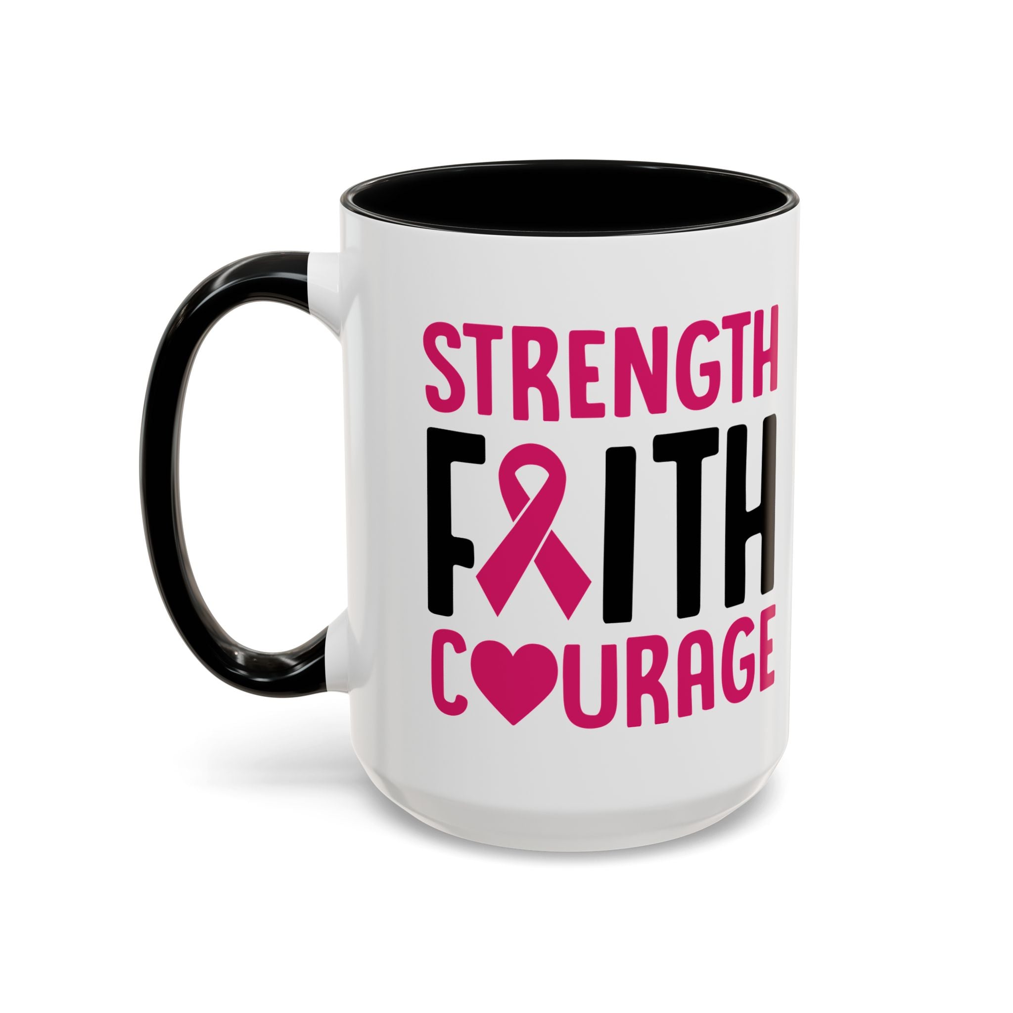 Inspirational Coffee Mug: Strength, Faith, Courage - Gift for Survivors, Awareness Events, Supportive Home Decor, Encouragement