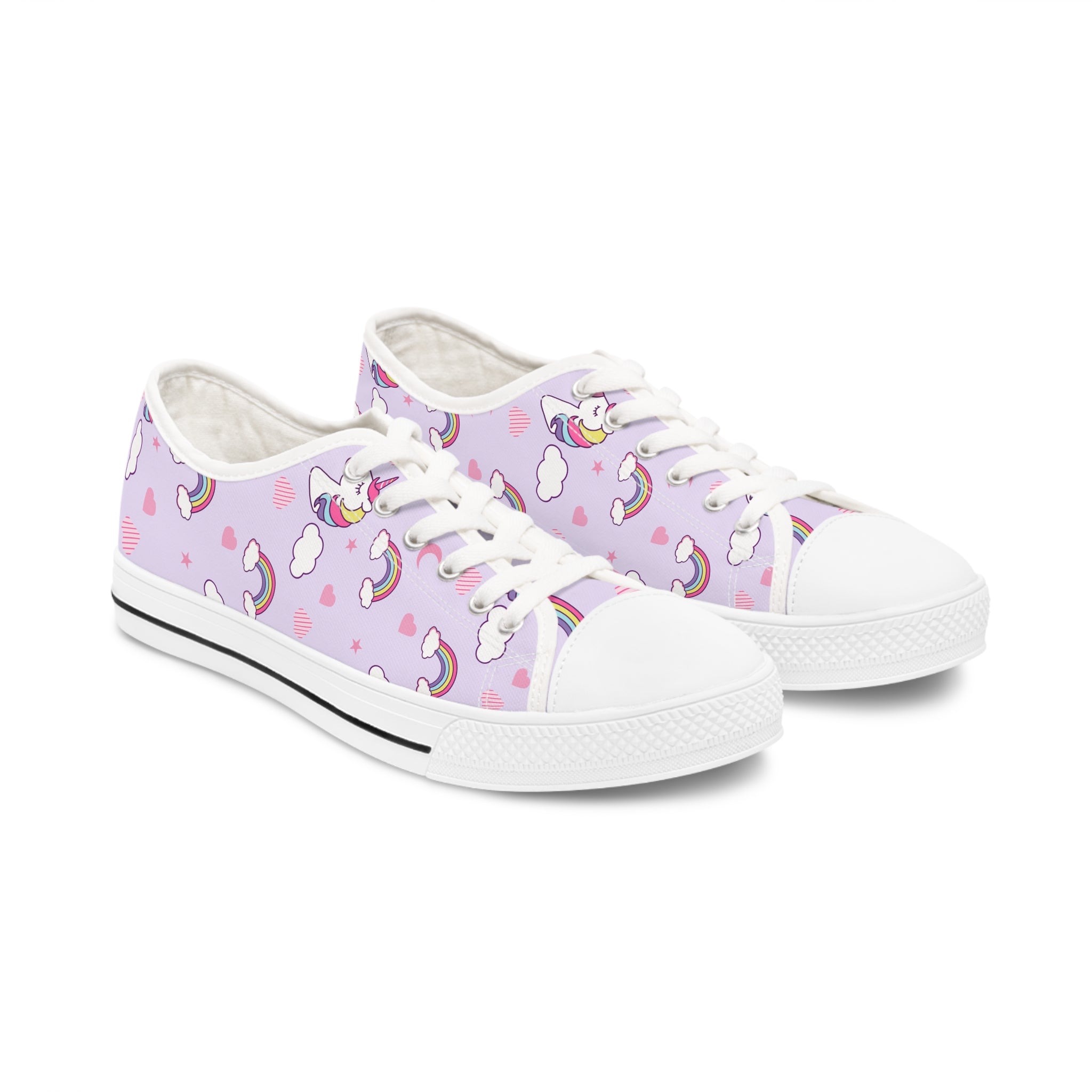 Pink flying unicorns in sky Women's Low Top Sneakers