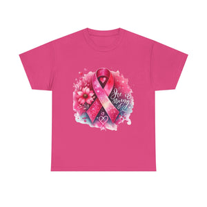 Breast Cancer Awareness Tee - She is Strong, Support Shirt, Gift for Fighters, Awareness Month Apparel, Inspirational T-Shirt