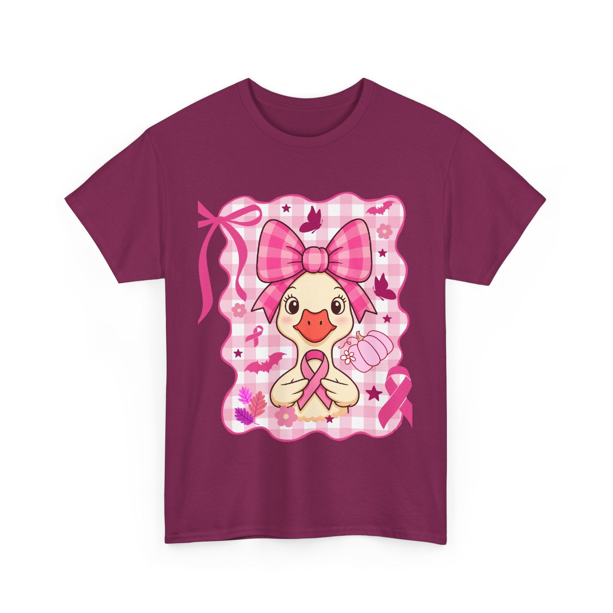 Cute Pink Ribbon Duck Tee, Breast Cancer Awareness Shirt, Funny Unisex Cotton T-Shirt, Gift for Her, Cute Animal Apparel