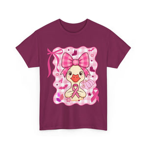 Cute Pink Ribbon Duck Tee, Breast Cancer Awareness Shirt, Funny Unisex Cotton T-Shirt, Gift for Her, Cute Animal Apparel