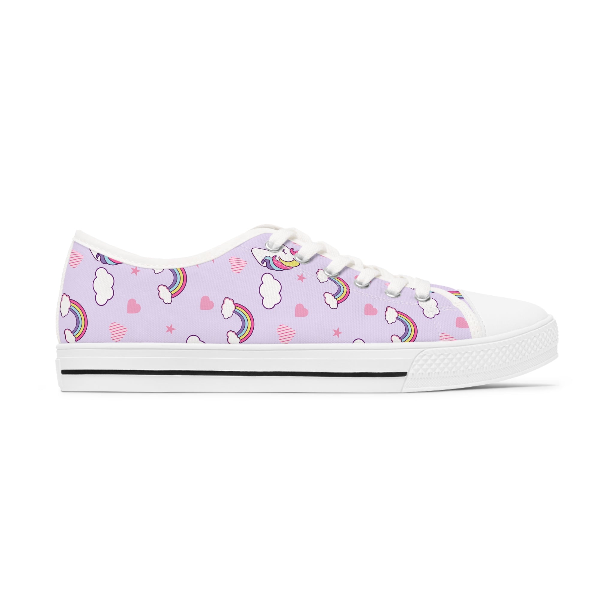 Pink flying unicorns in sky Women's Low Top Sneakers