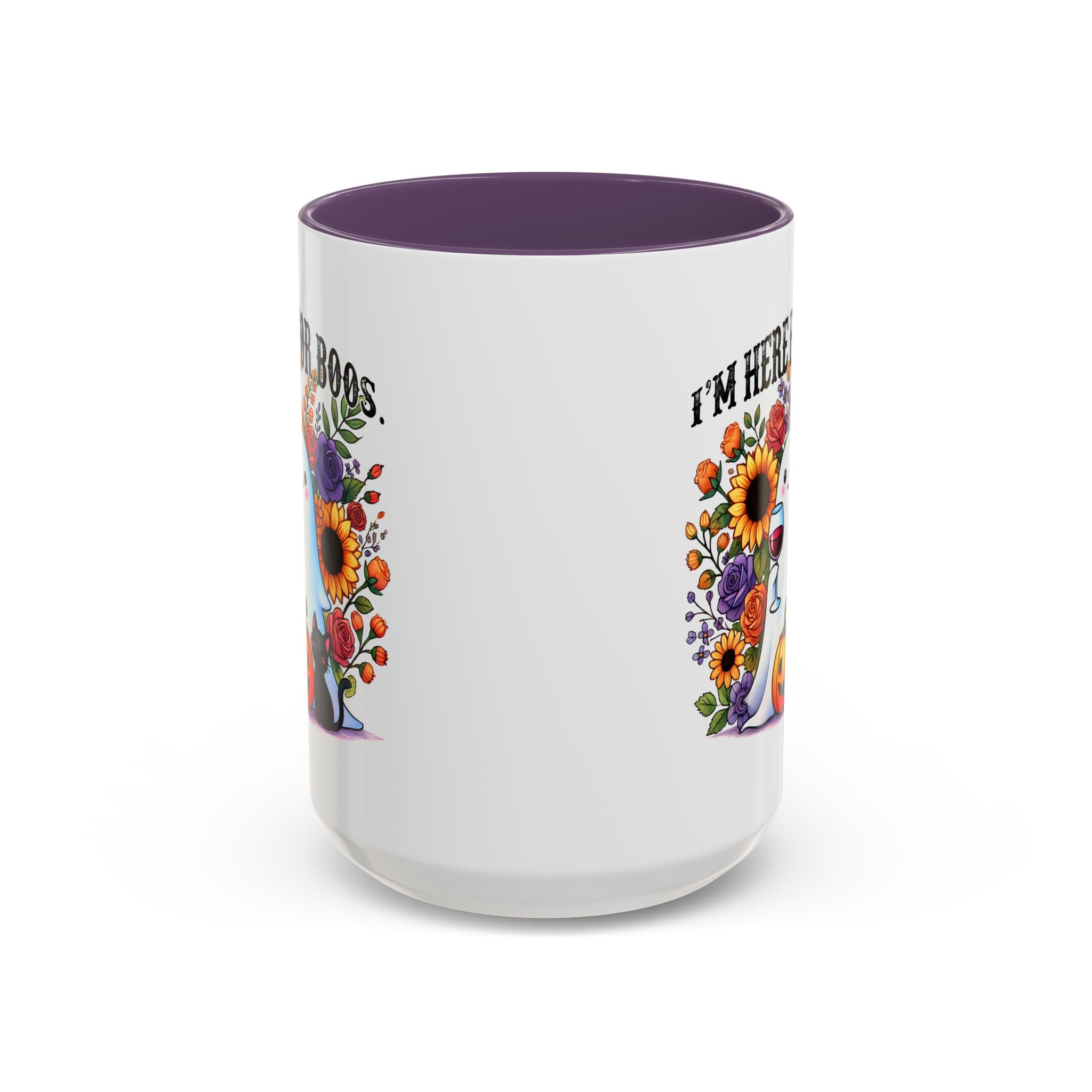 Spooky Floral Coffee Mug - I'm Here for Boos, Halloween Gift, Autumn Decor, Cute Ghost Mug, Cat Lover Drinkware