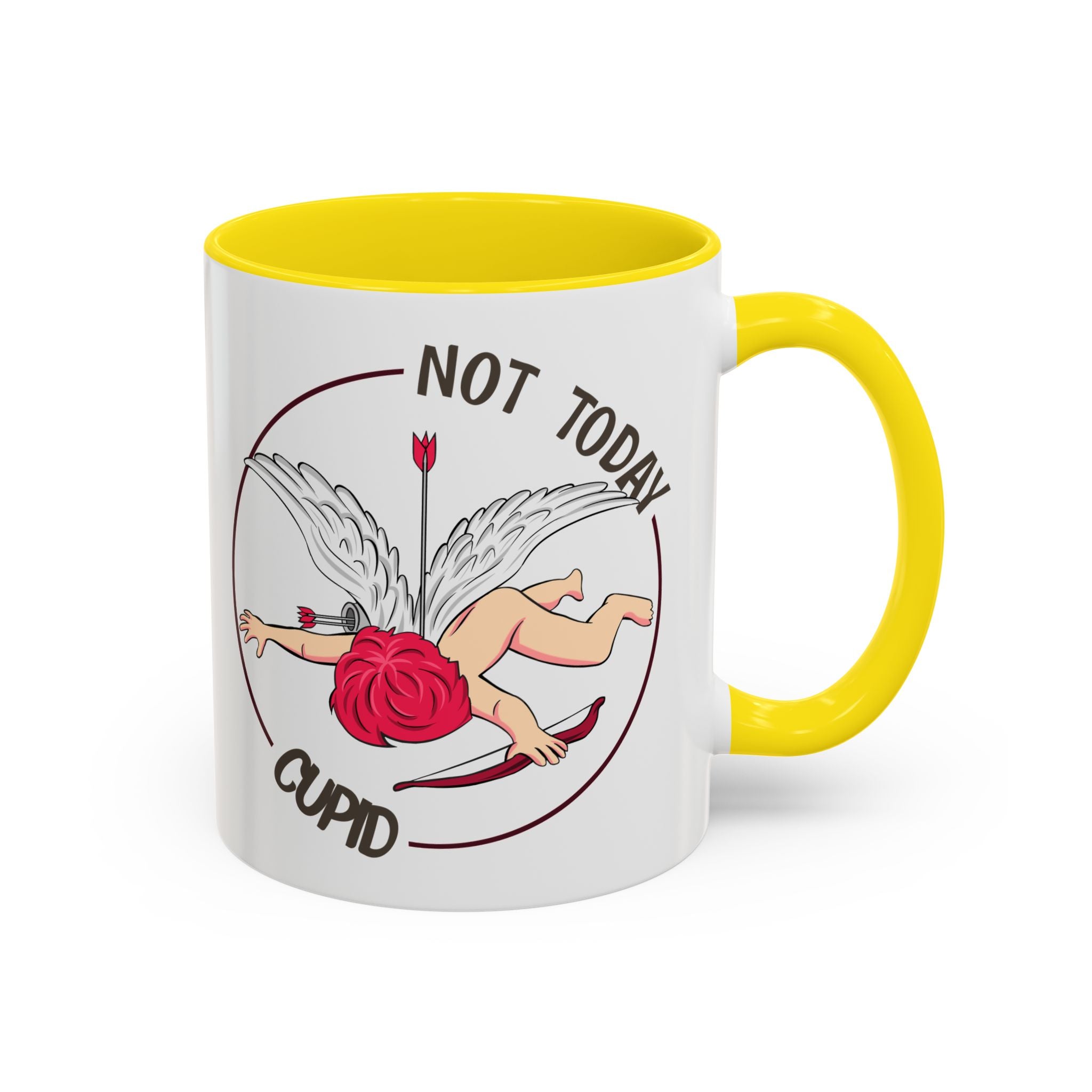 Not Today Cupid Coffee Mug — Funny Anti-Valentine Accent Mug (11/15oz)