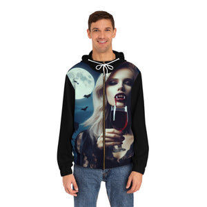 Sexy blonde vampire drinking blood  Men's Full-Zip Hoodie (AOP)