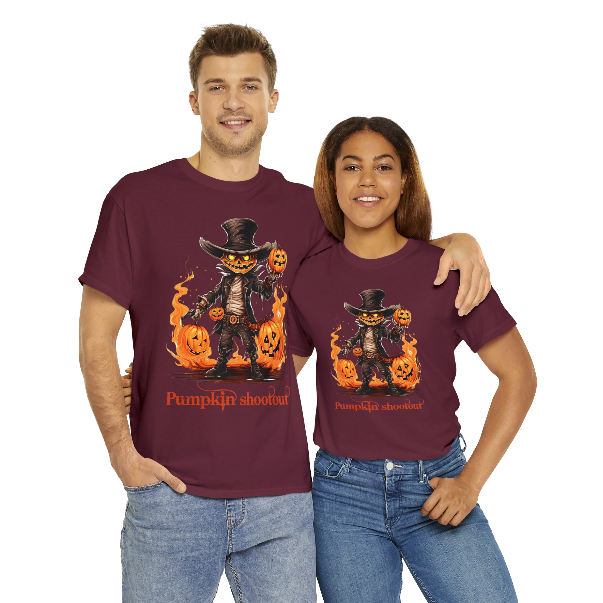 Halloween t shirt pumpkin western style shootout funny fall fun scary stocking stuffer for whole family  cotton tee