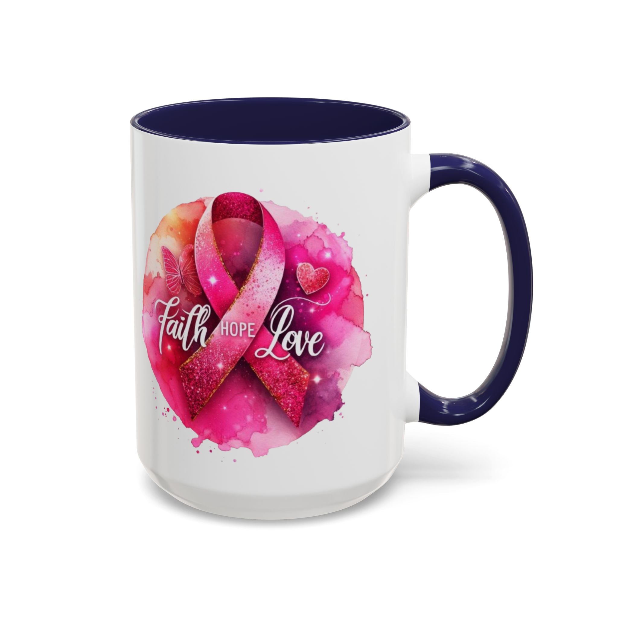 Inspirational Accent Coffee Mug with Pink Ribbon Design, Faith Hope Love Gift, Cancer Awareness Mug, Supportive Drinkware, Meaningful [...]