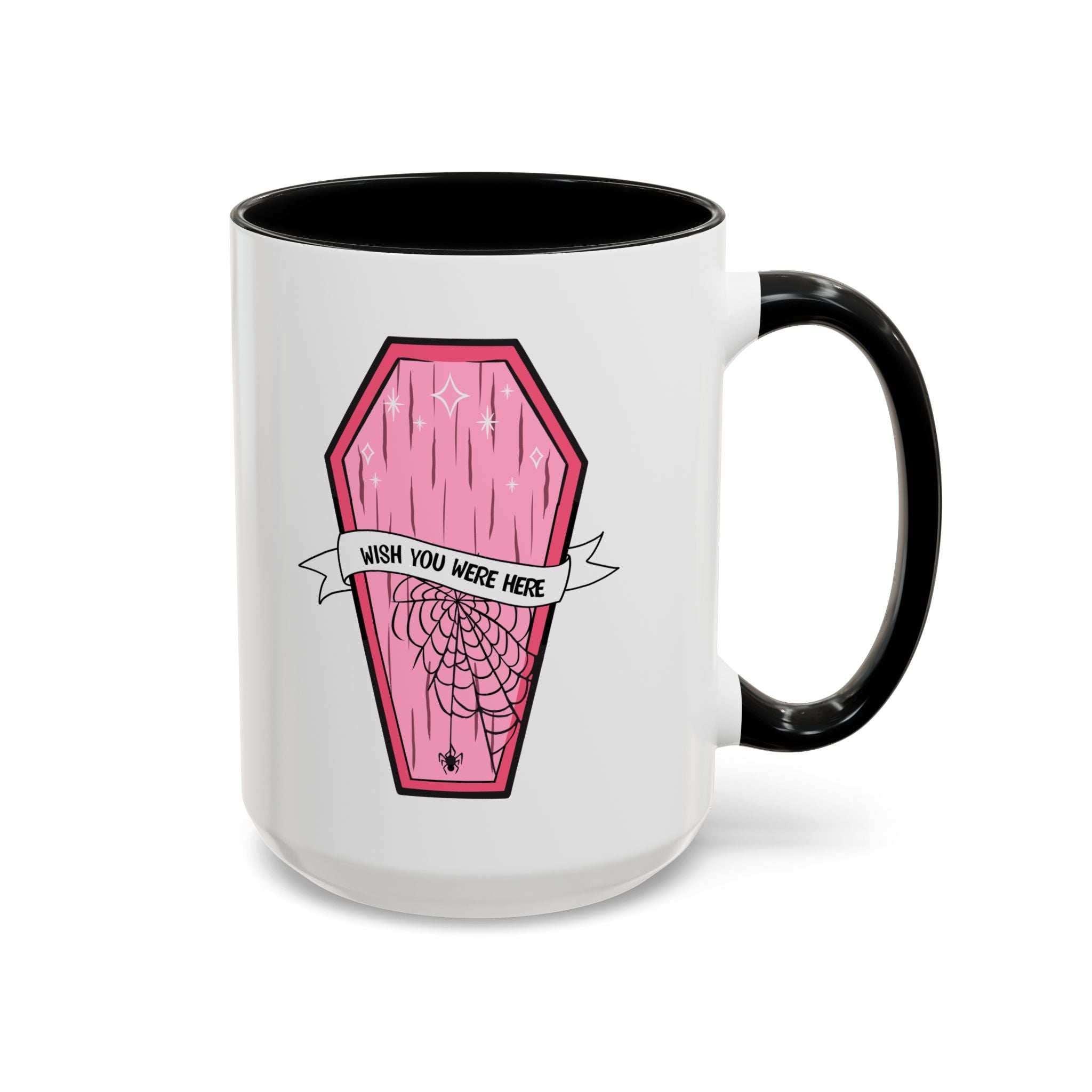 Pink Coffin Coffee Mug – "Wish You Were Here" Gothic Cute Tea Mug