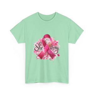 Breast Cancer Awareness Tee - She's Strong, Gift for Survivors, Supportive T-Shirt, Awareness Month, Inspirational Apparel