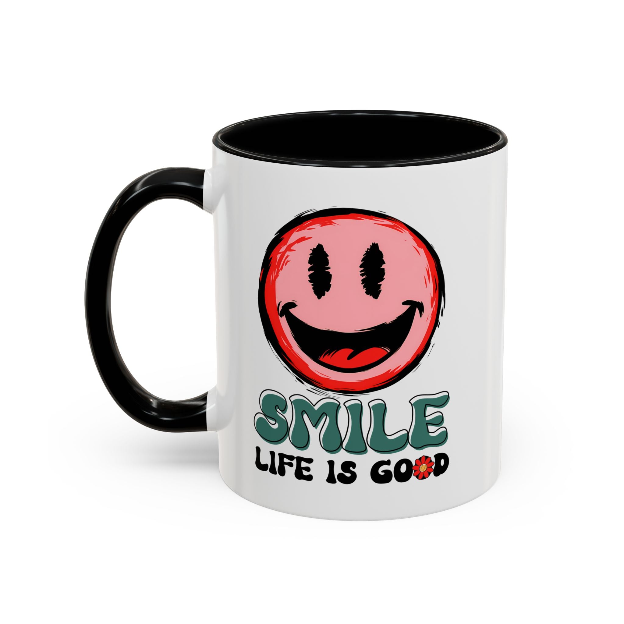 Smiley Face Accent Coffee Mug - "Smile, Life is Good" - 11oz & 15oz