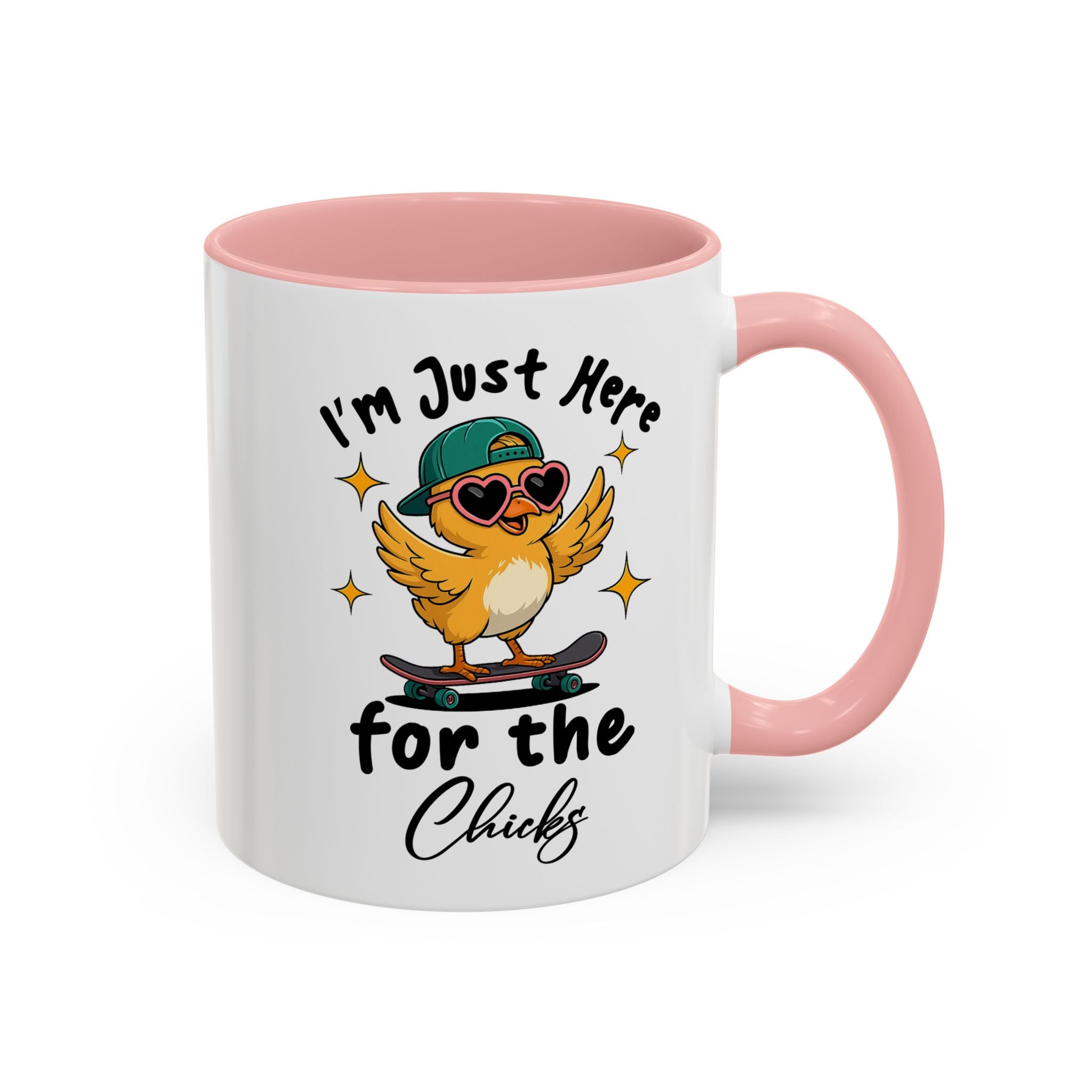 I'm Just Here for the Chicks Coffee Mug — Cute Skateboarding Chick Accent Mug