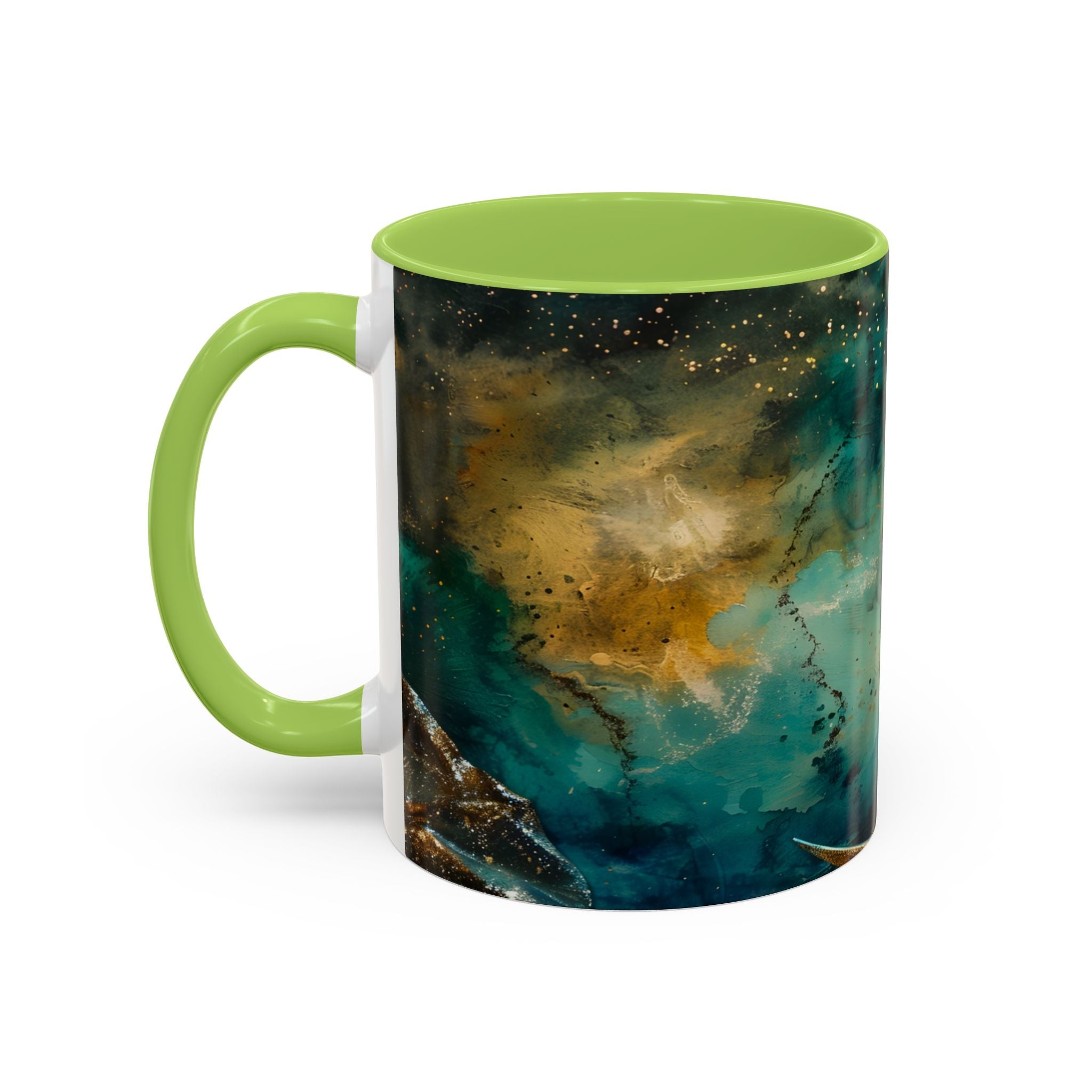 Fairy on the Moon Accent Coffee Mug – Mystical Teal Celestial Ceramic Mug (11/15oz) fantasy