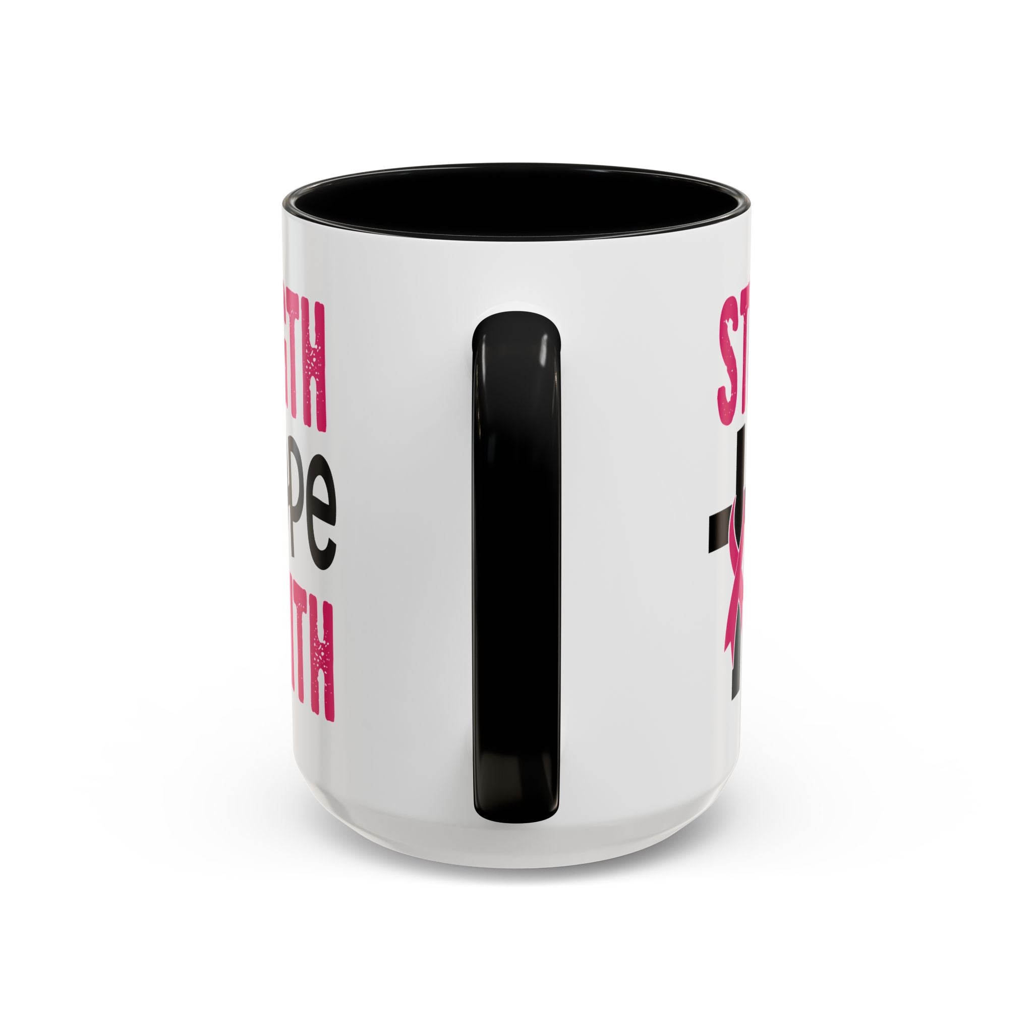 Inspirational Coffee Mug - Strength, Hope, Faith, Pink Ribbon, Christian Gifts, Motivational Drinkware, Breast Cancer Awareness