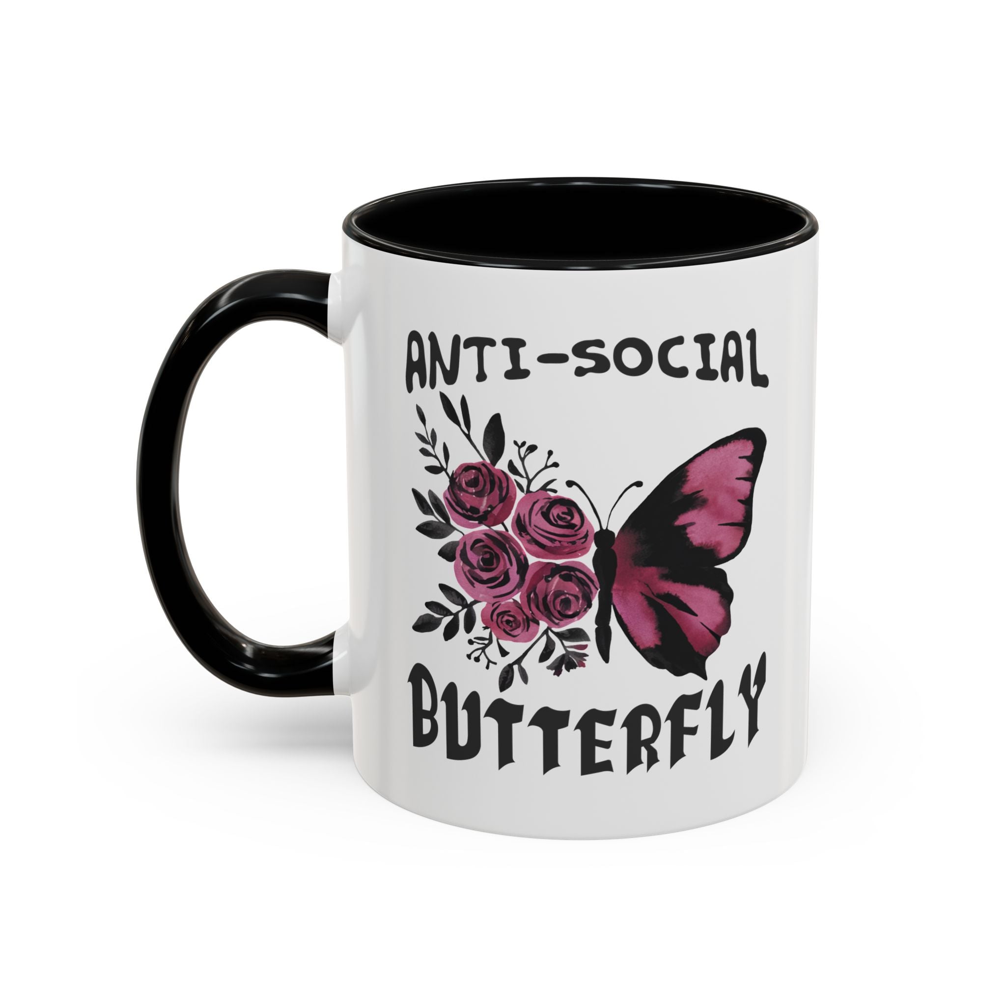 Anti-Social Butterfly Coffee Mug - Floral & Butterfly Design