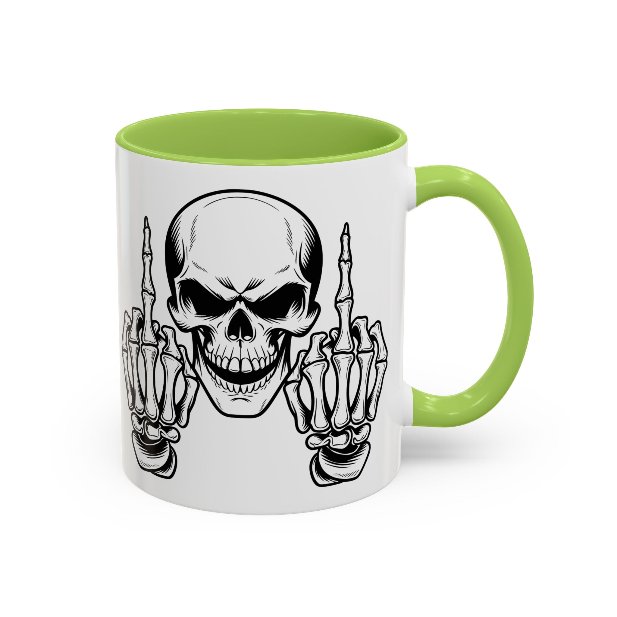 Skull Middle Finger Coffee Mug — Edgy Gothic Accent Mug (11/15oz)