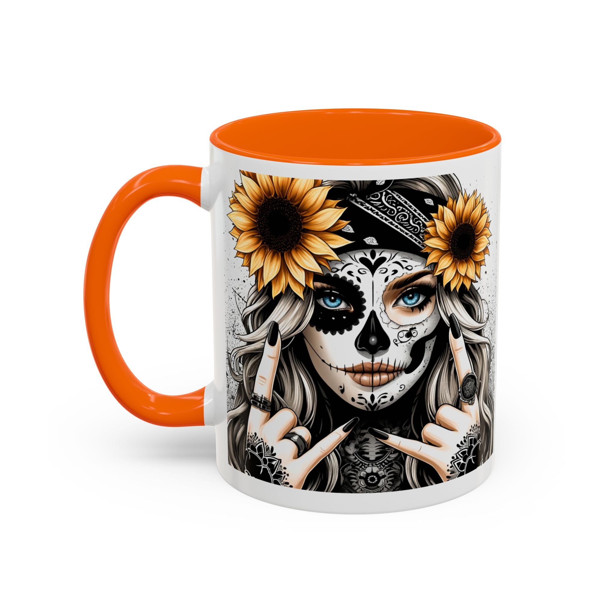 Sunflower Skull Accent Coffee Mug, Gothic Floral Mug, Unique Gift for Coffee Lovers, Boho Decor, Halloween Mug, Artful Drinkware
